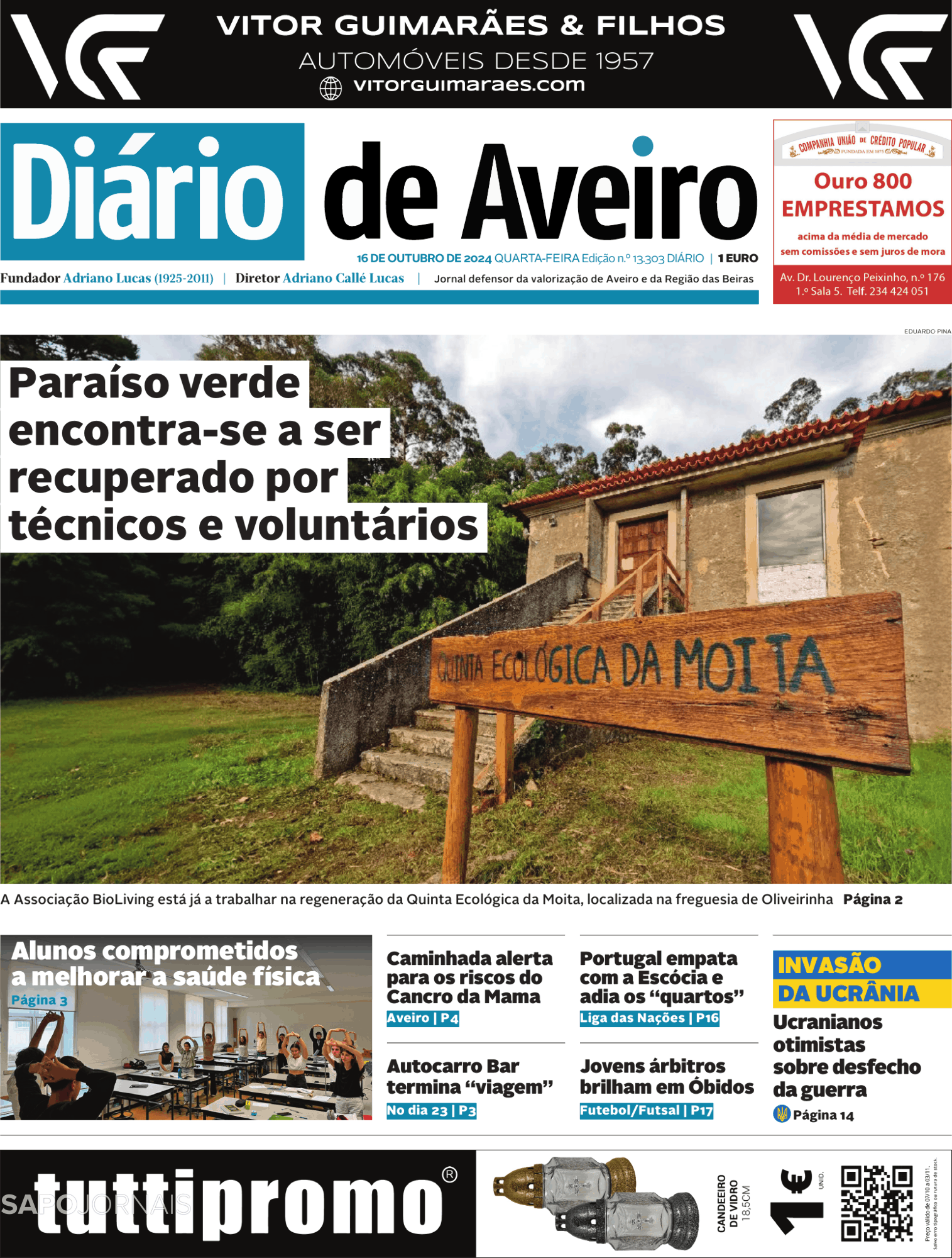 Diário de Aveiro 16 out 2024 Jornais e Revistas SAPO pt Última