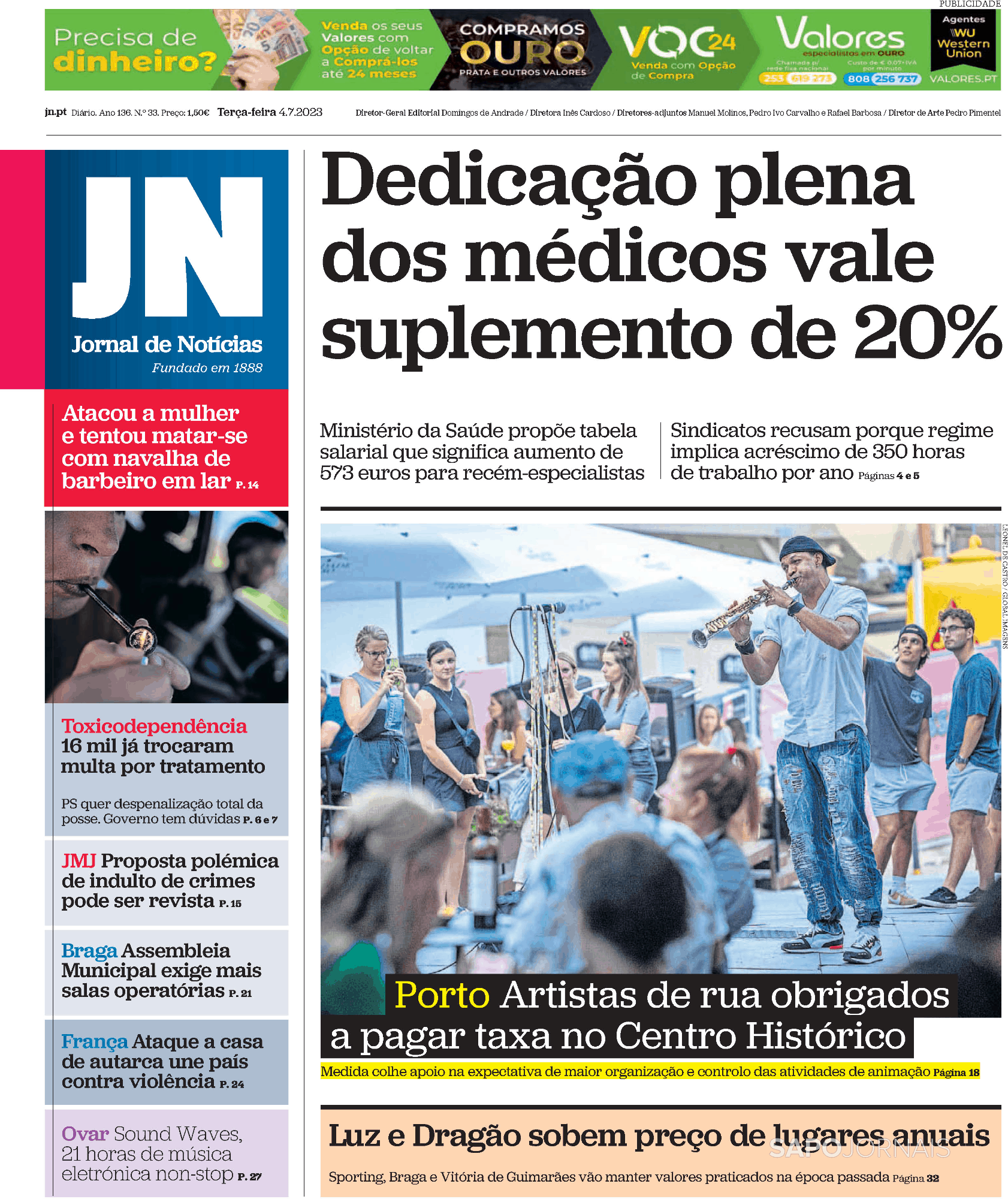 Jornal de Notícias 4 jul 2023 Jornais e Revistas SAPO pt Última