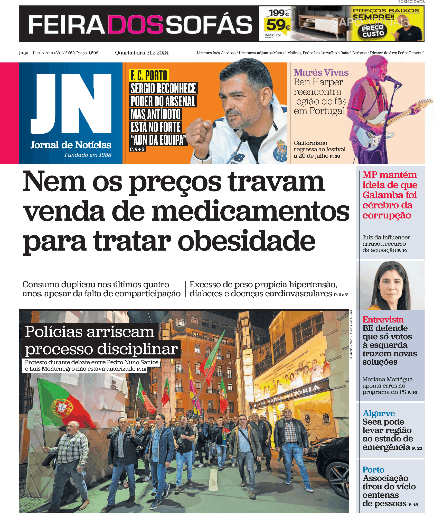 Jornal de Notícias 21 fev 2024 Jornais e Revistas SAPO pt