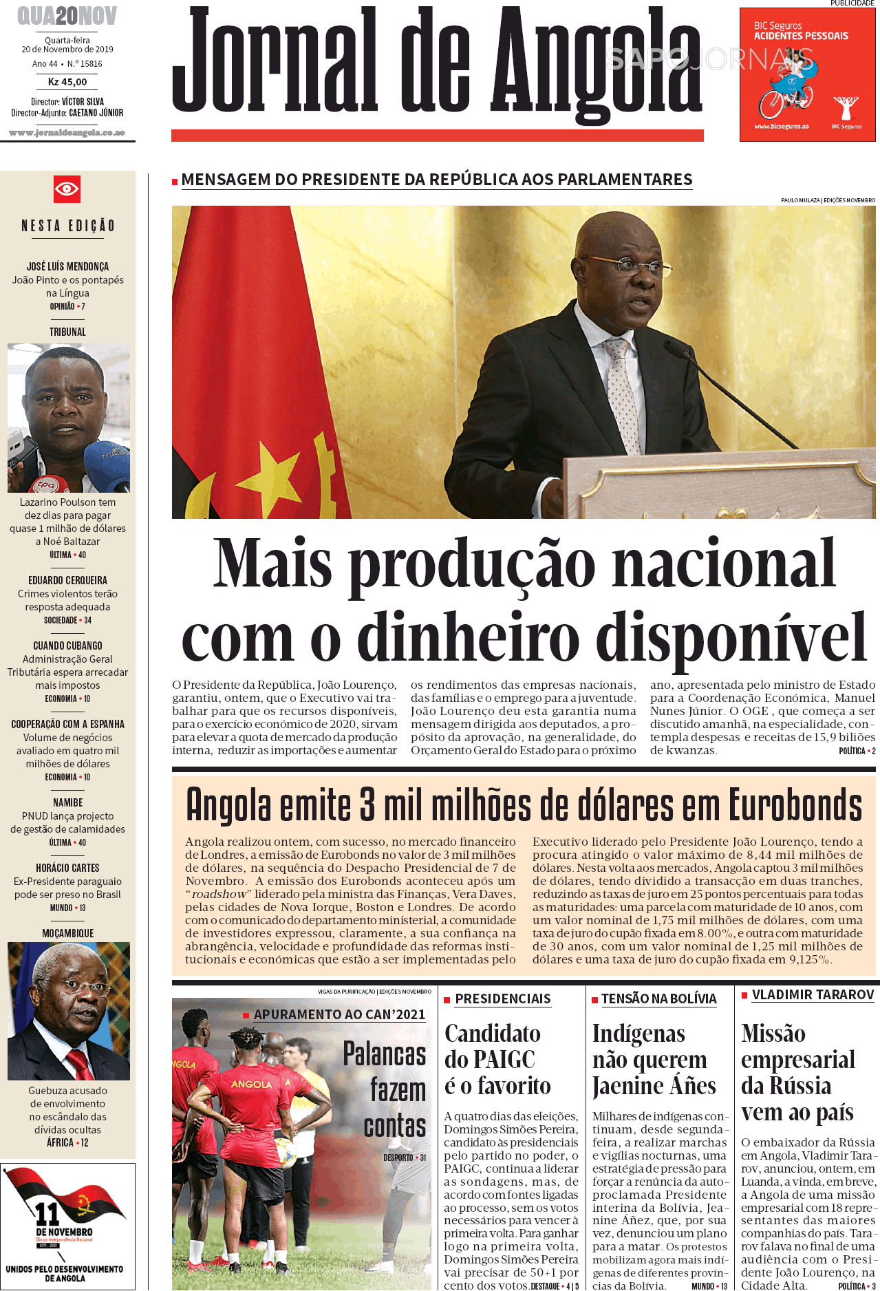 Jornal De Angola 20 Nov 2019 Jornais E Revistas SAPO
