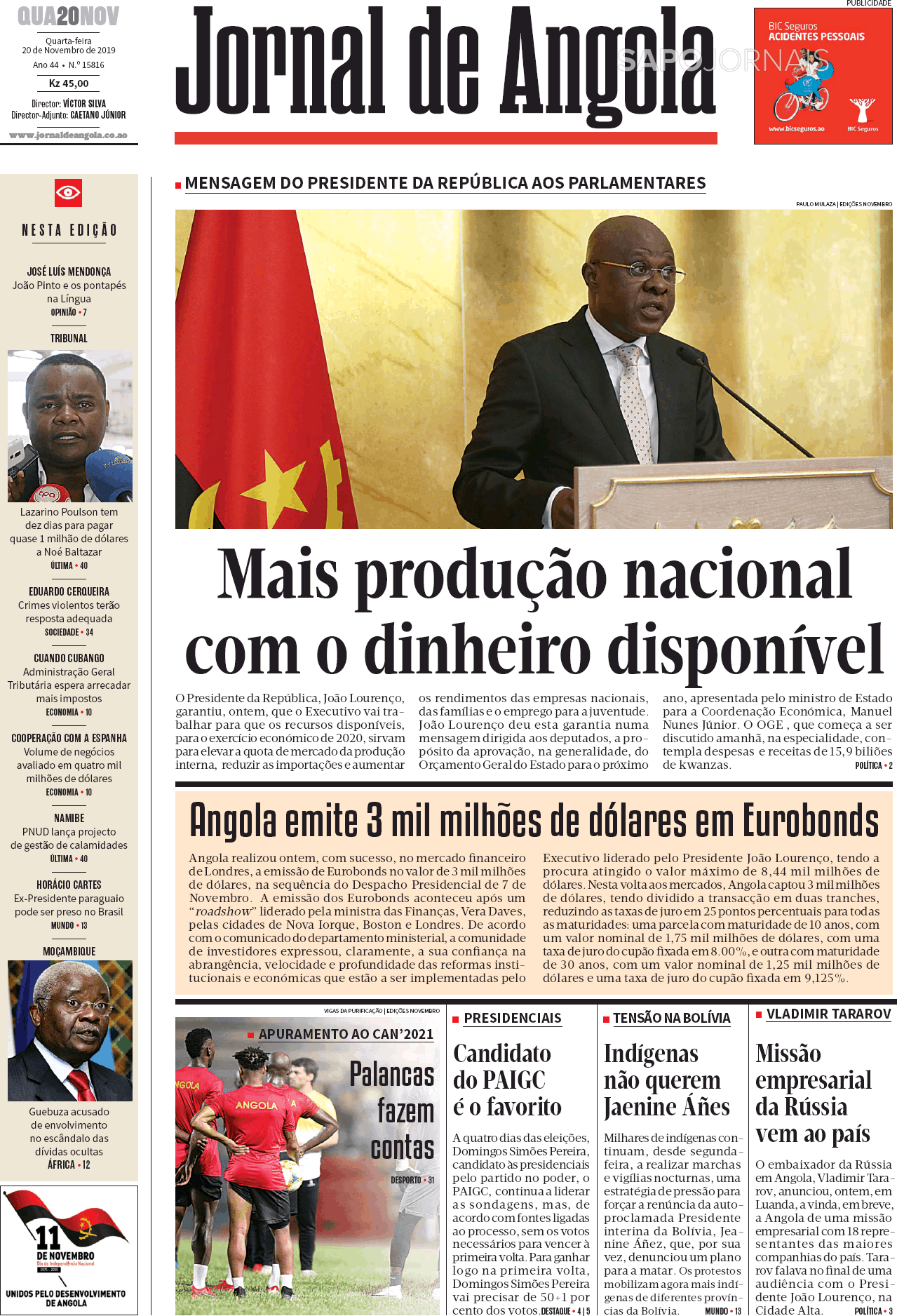 Jornal De Angola Nov Jornais E Revistas Sapo Pt Ltima