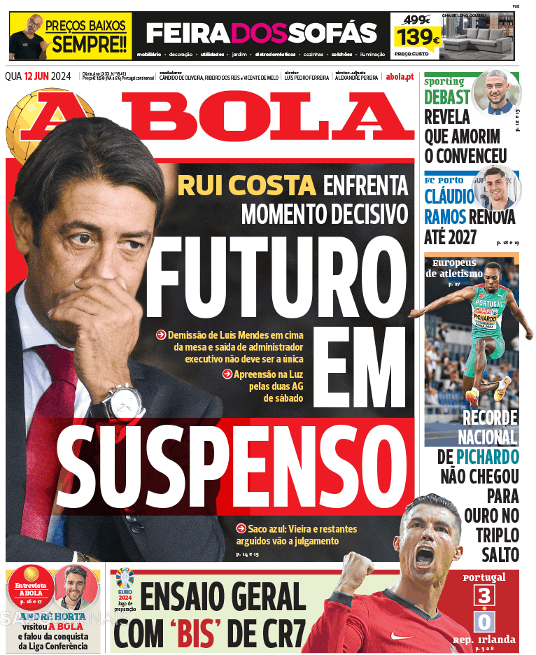 A Bola 12 jun 2024 Jornais e Revistas SAPO pt Última hora e