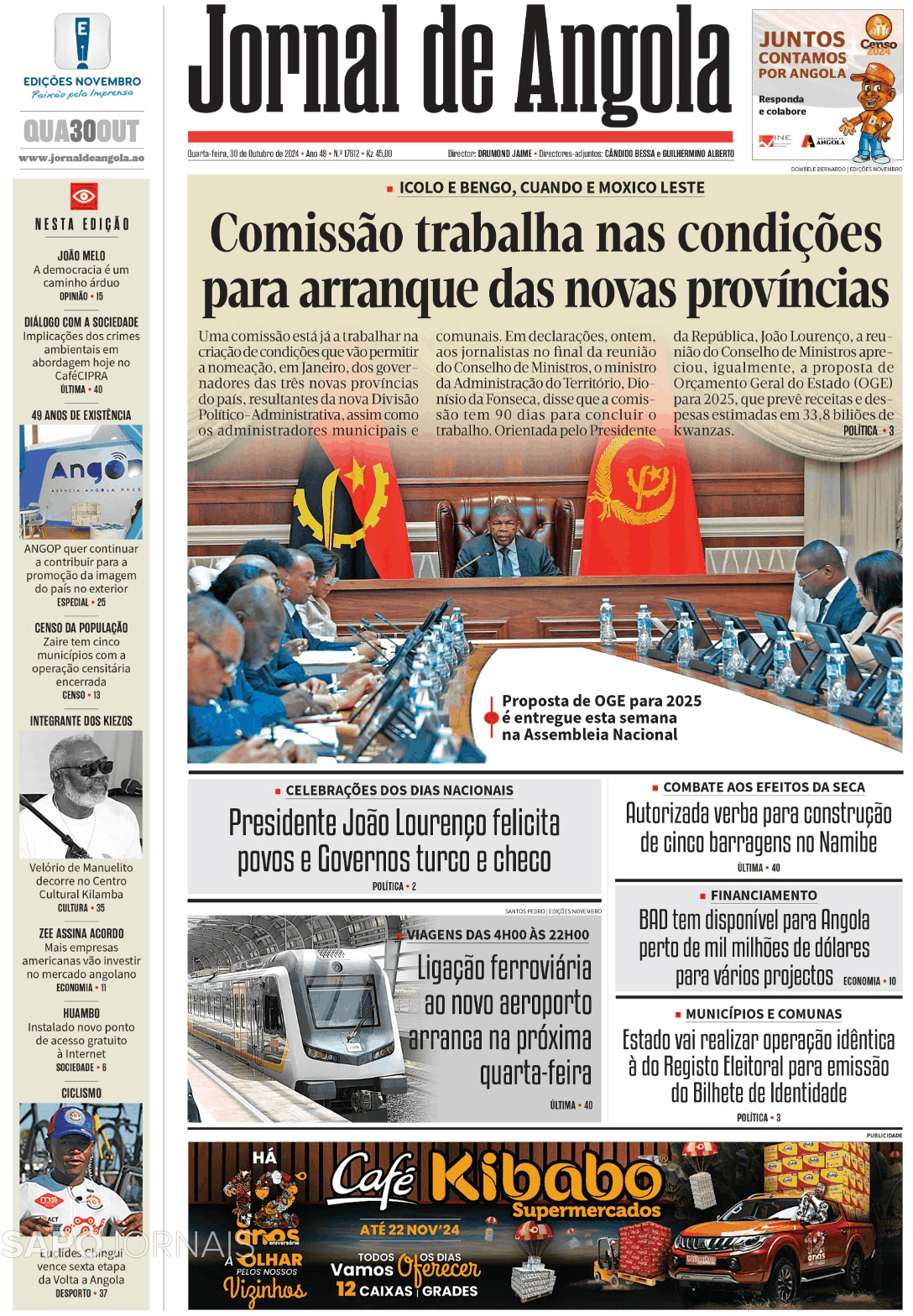 Jornal de Angola 30 out 2024 Jornais e Revistas SAPO pt Última