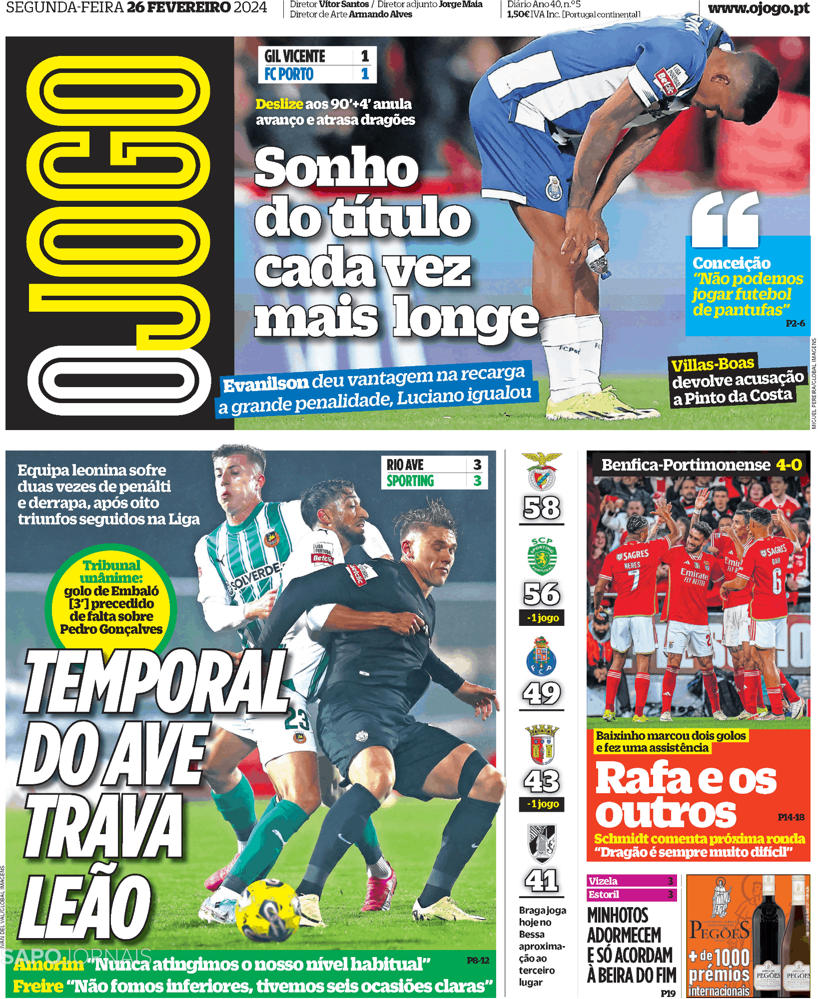 O Jogo 26 fev 2024 Jornais e Revistas SAPO pt Última hora e