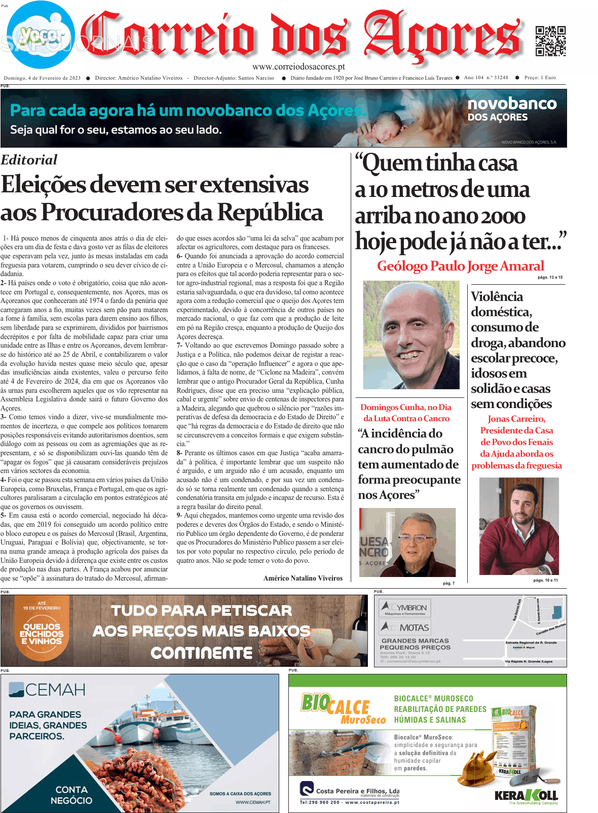 Correio dos Açores 4 fev 2024 Jornais e Revistas SAPO pt Última