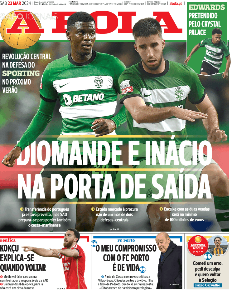 A Bola 23 mar 2024 Jornais e Revistas SAPO pt Última hora e