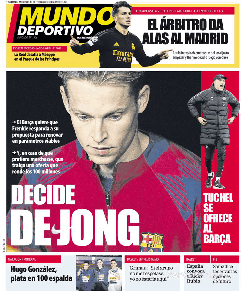 Mundo Deportivo 14 fev 2024 Jornais e Revistas SAPO pt Última