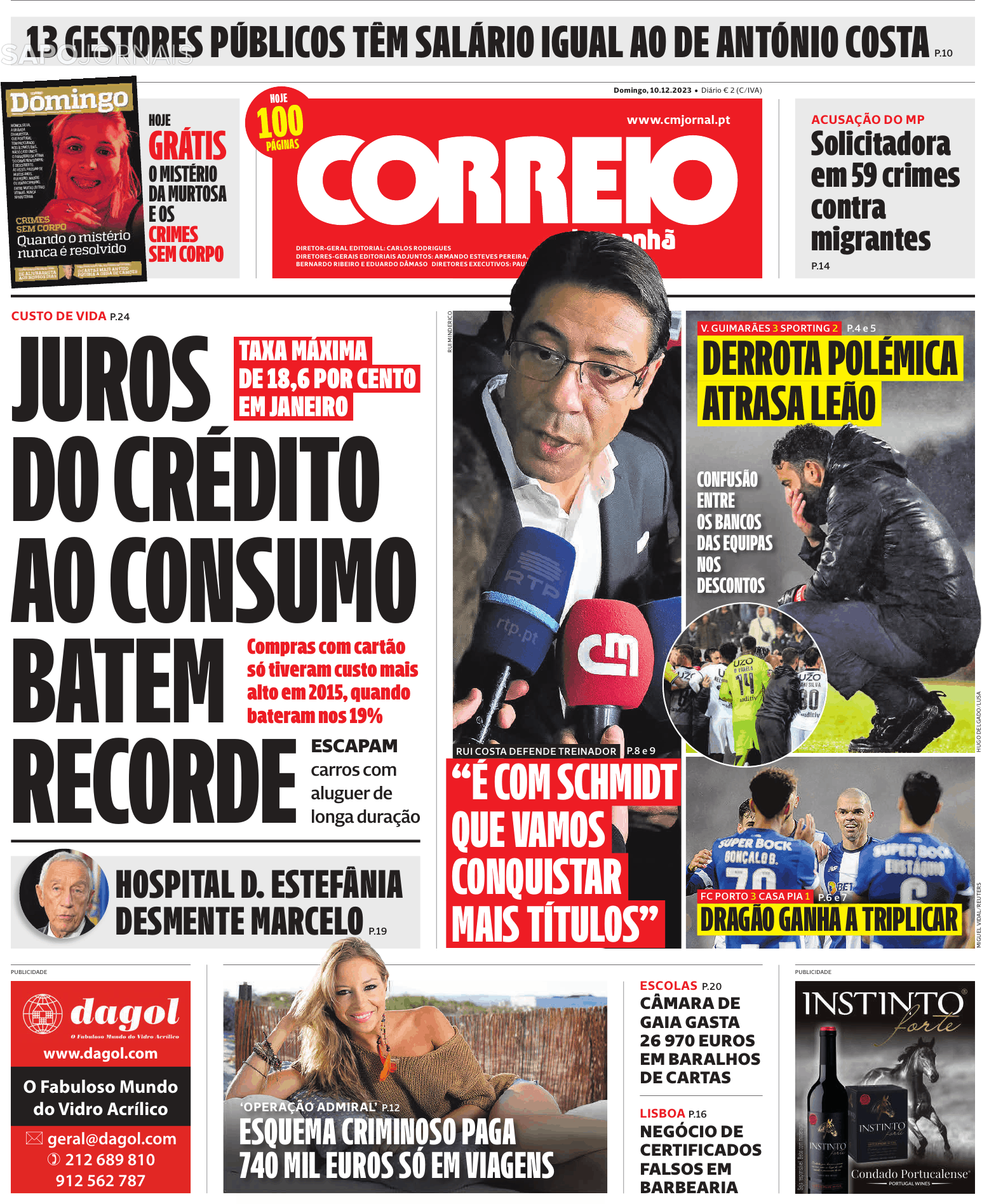 Correio da Manhã 10 dez 2023 Jornais e Revistas SAPO pt Última