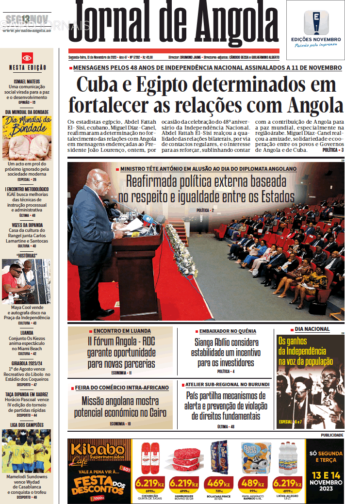 Jornal de Angola 13 nov 2023 Jornais e Revistas SAPO pt Última