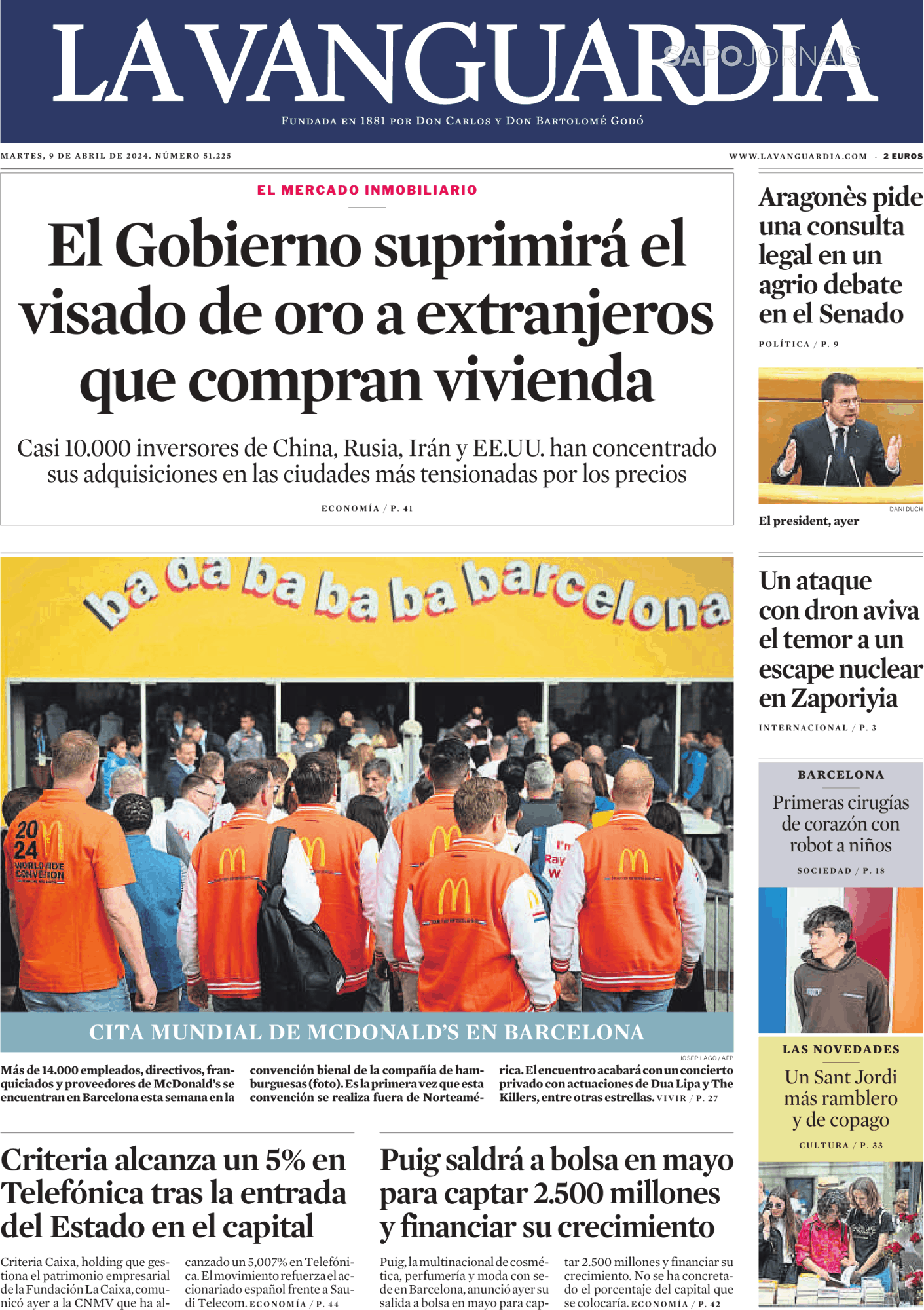 La Vanguardia (9 abr 2024) - Jornais e Revistas - SAPO.pt - Última hora ...