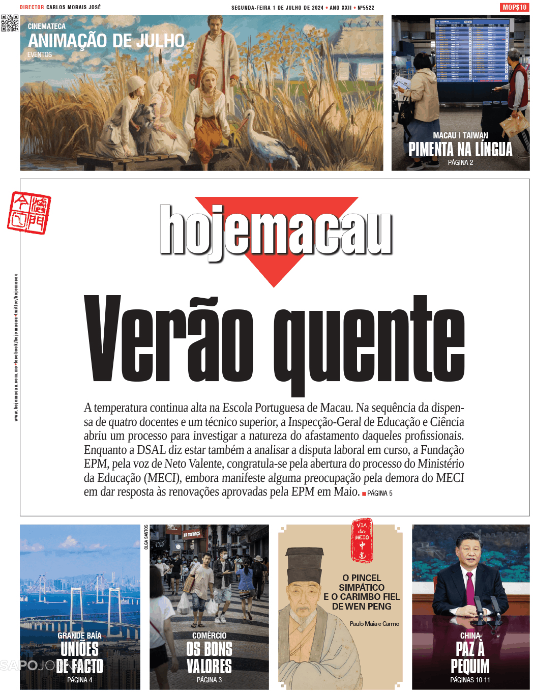 Hoje Macau (1 Jul 2024) - Jornais E Revistas - Sapo.pt - Última Hora E 