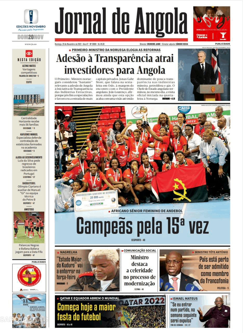 Jornal De Angola 20 Nov 2022 Jornais E Revistas Sapo 0975