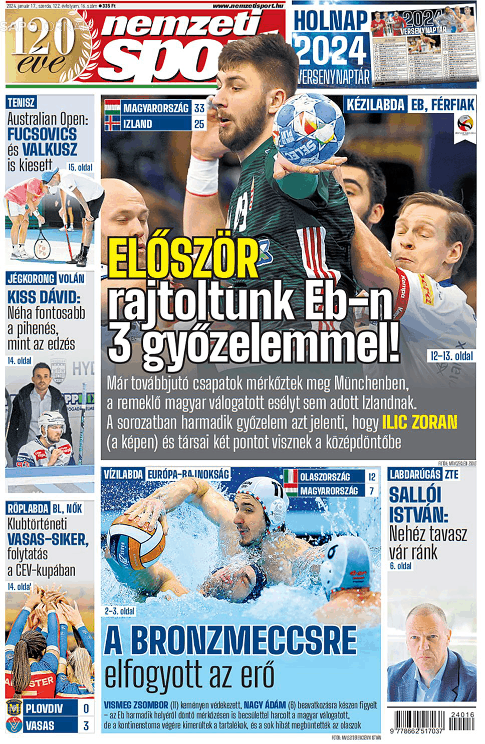 Nemzeti Sport (17 jan 2024) Jornais e Revistas SAPO.pt Última hora e notícias de hoje