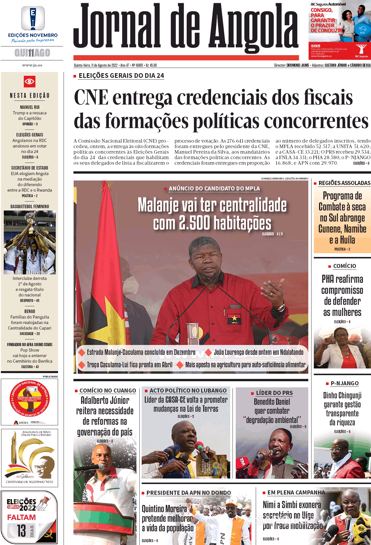 Jornal De Angola 11 Ago 2022 Jornais E Revistas Sapopt Última Hora E Notícias De Hoje 8005