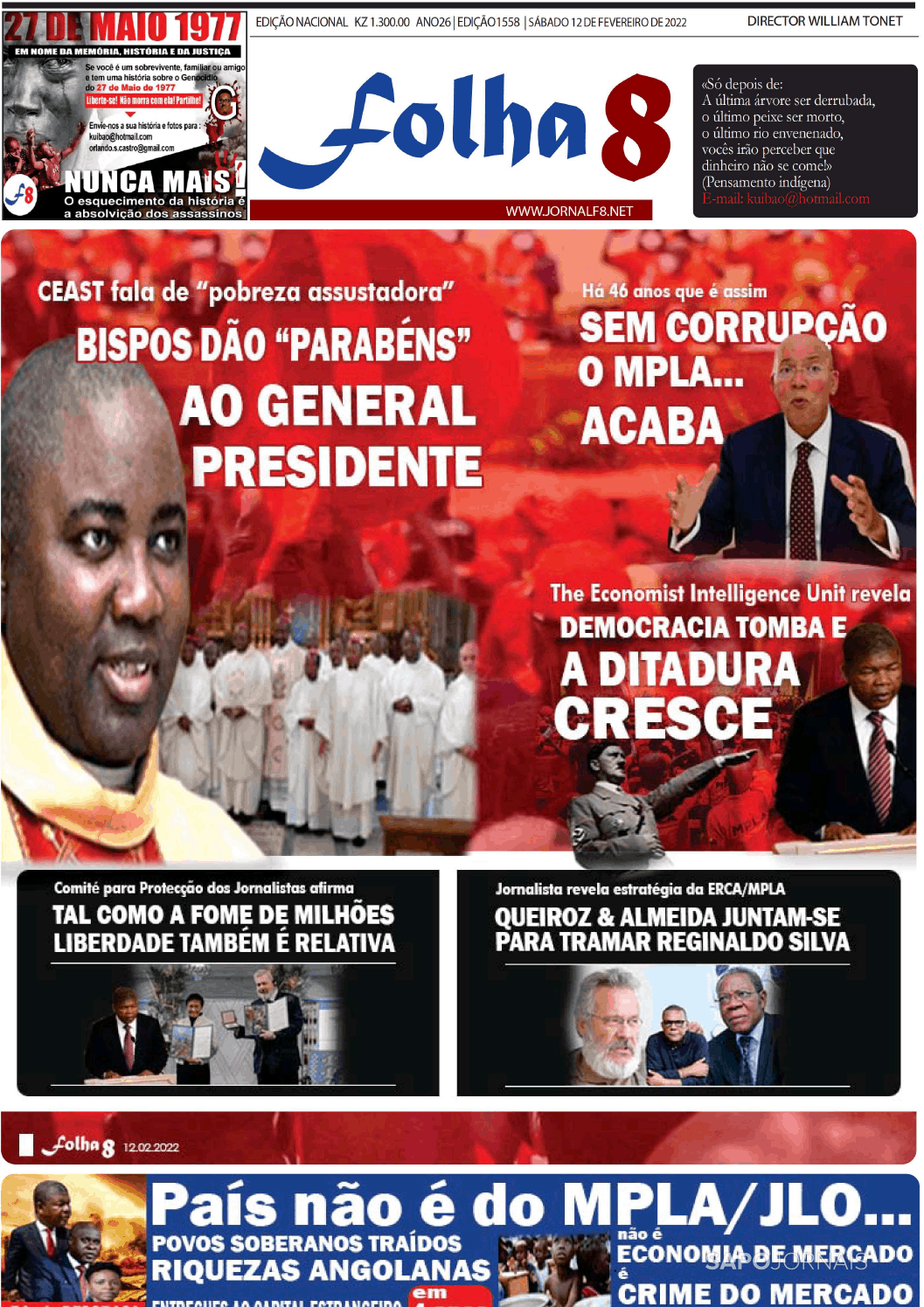 Folha 8 12 Fev 2022 Jornais E Revistas Sapopt Última Hora E Notícias De Hoje 7640