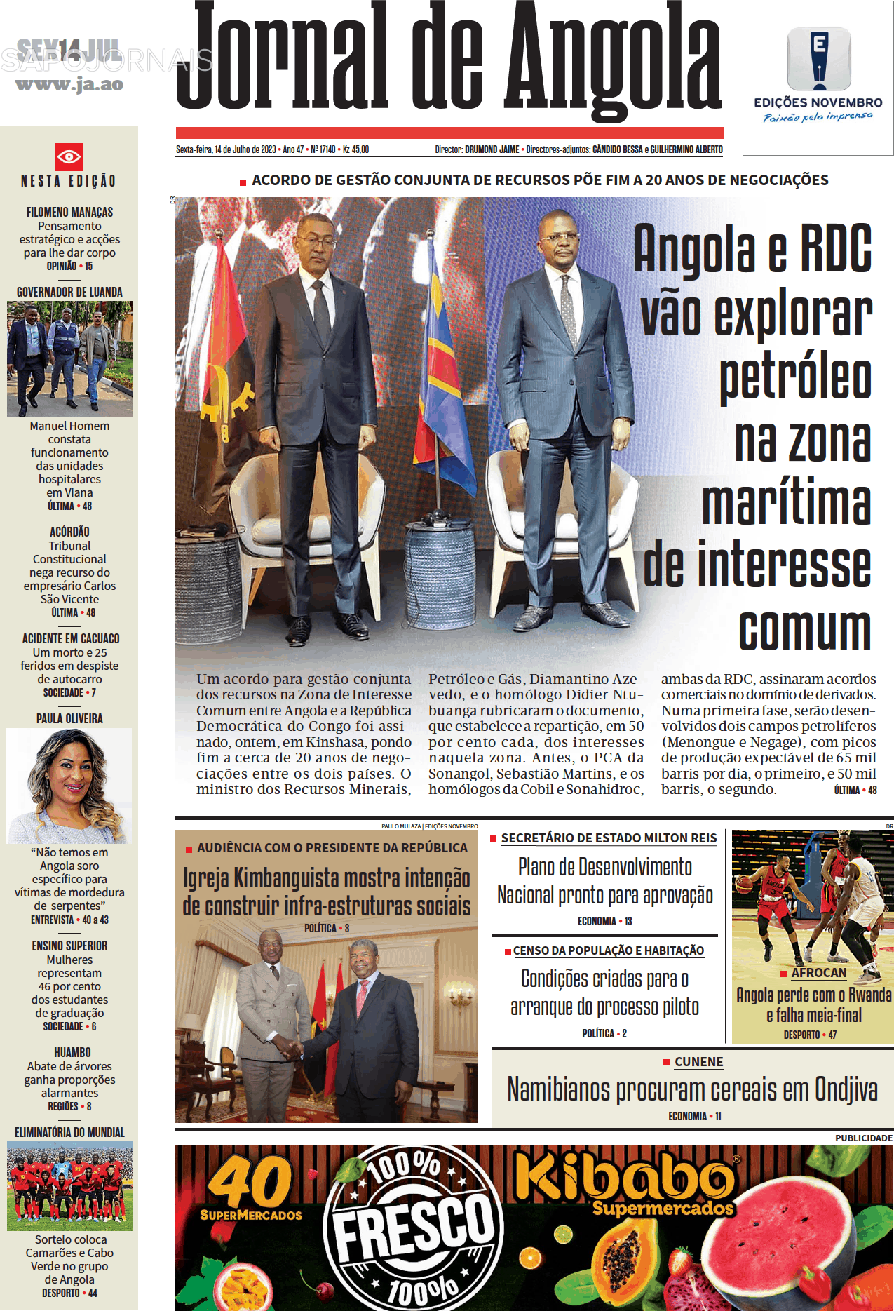 Jornal De Angola 14 Jul 2023 Jornais E Revistas Sapopt Última Hora E Notícias De Hoje 7974