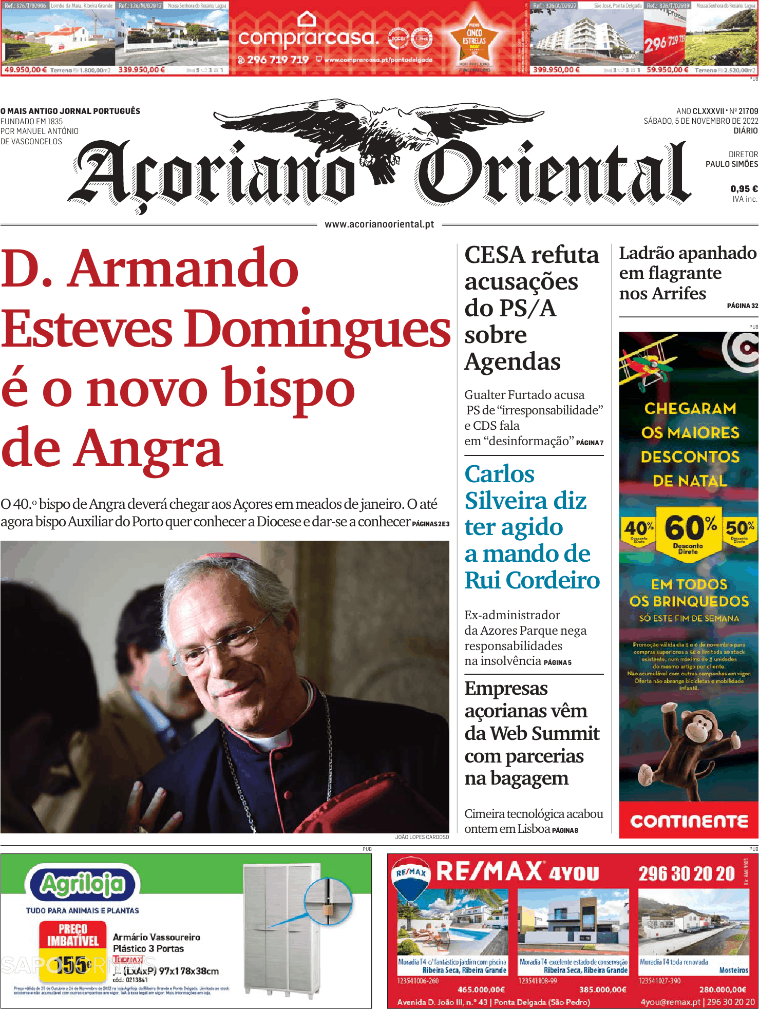 Açoriano Oriental 5 Nov 2022 Jornais E Revistas Sapopt Última Hora E Notícias De Hoje 6567