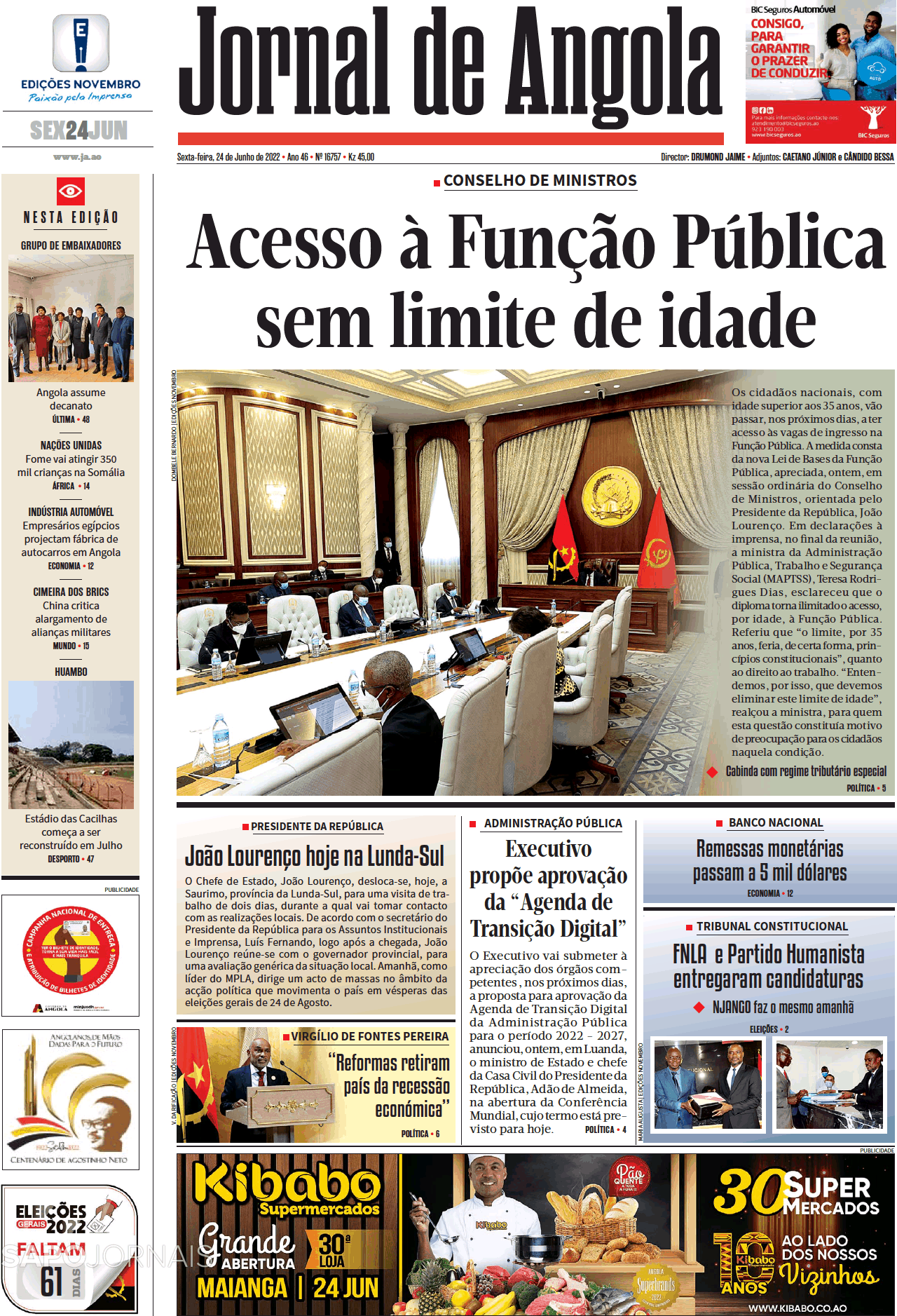 Jornal De Angola 24 Jun 2022 Jornais E Revistas Sapopt Última Hora E Notícias De Hoje 4649