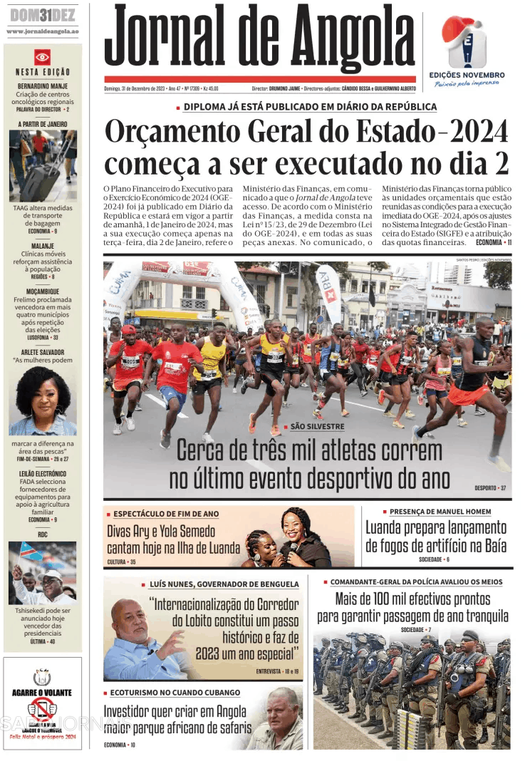 Jornal De Angola 31 Dez 2023 Jornais E Revistas Sapopt Última Hora E Notícias De Hoje 