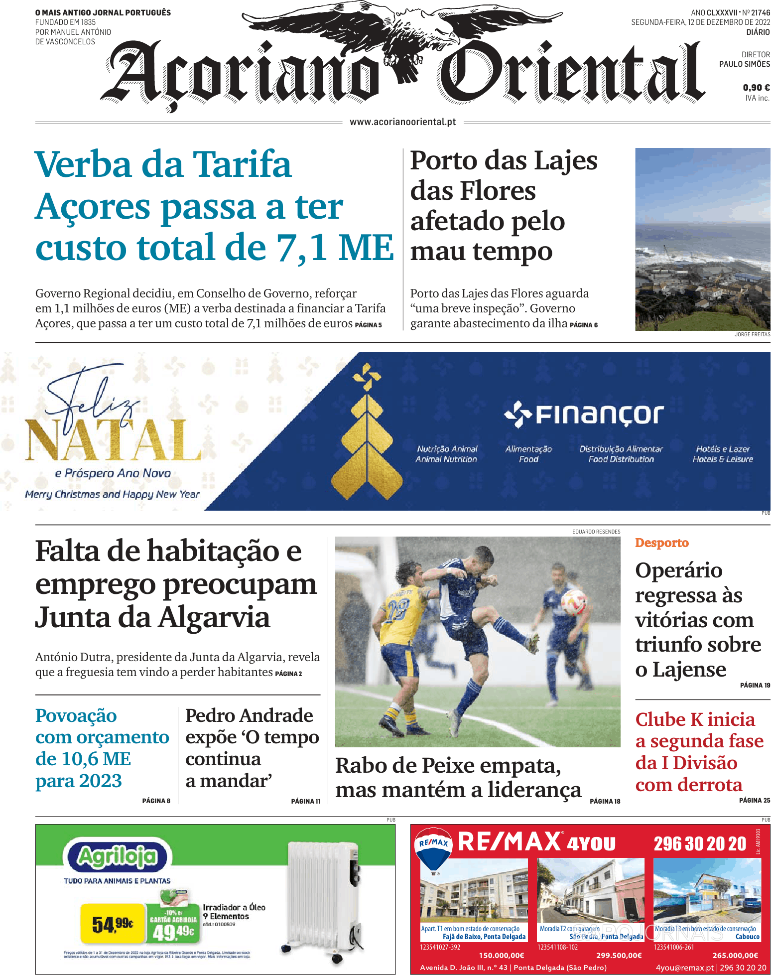 Açoriano Oriental 12 Dez 2022 Jornais E Revistas Sapopt Última Hora E Notícias De Hoje 3204