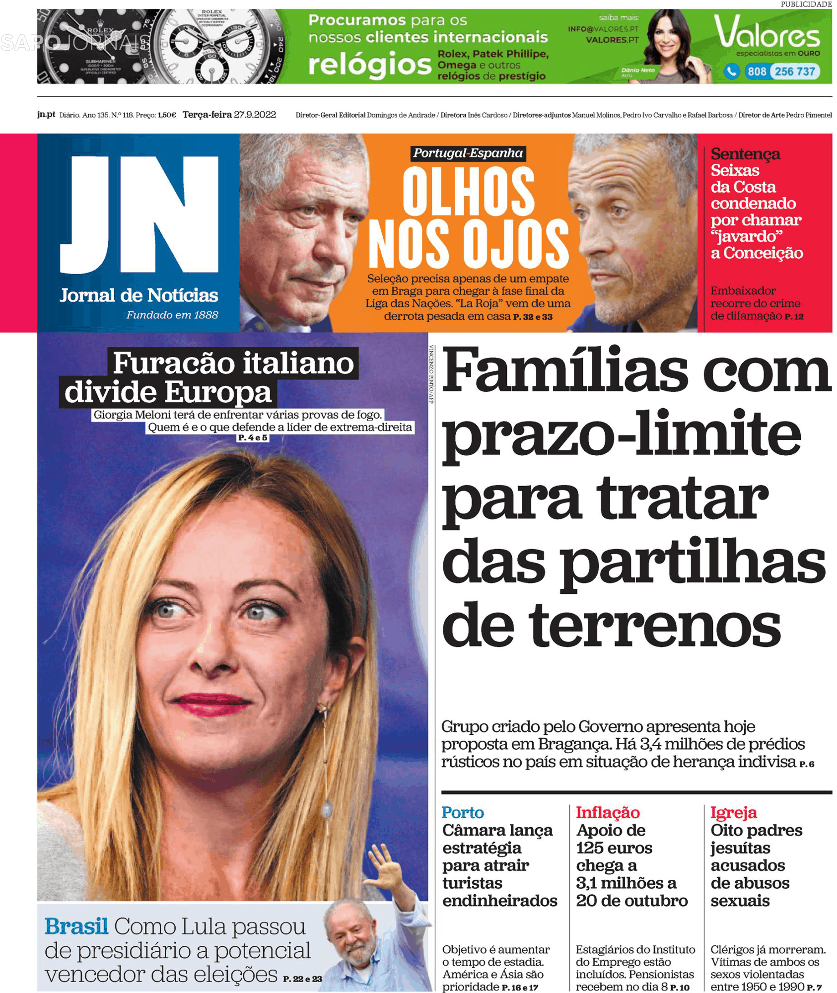 Jornal De Notícias 27 Set 2022 Jornais E Revistas Sapopt Última Hora E Notícias De Hoje 0070