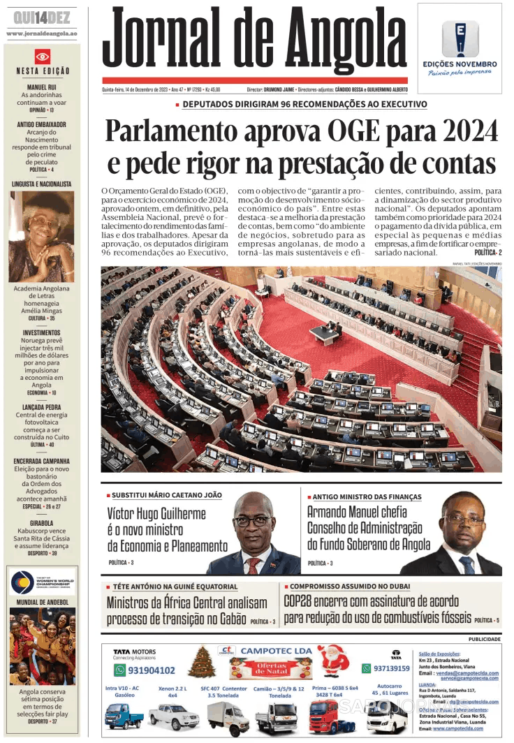 Jornal De Angola (14 Dez 2023) - Jornais E Revistas - SAPO.pt - Última ...