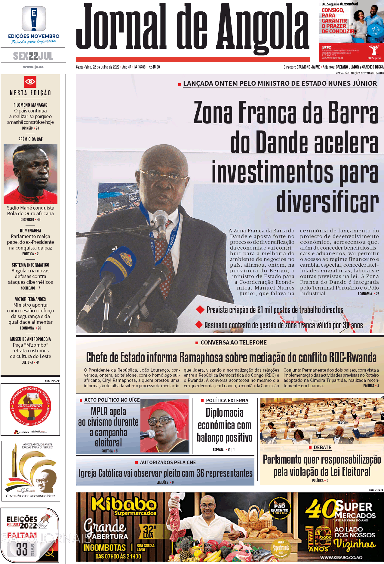 Jornal De Angola 22 Jul 2022 Jornais E Revistas Sapopt Última Hora E Notícias De Hoje 8780