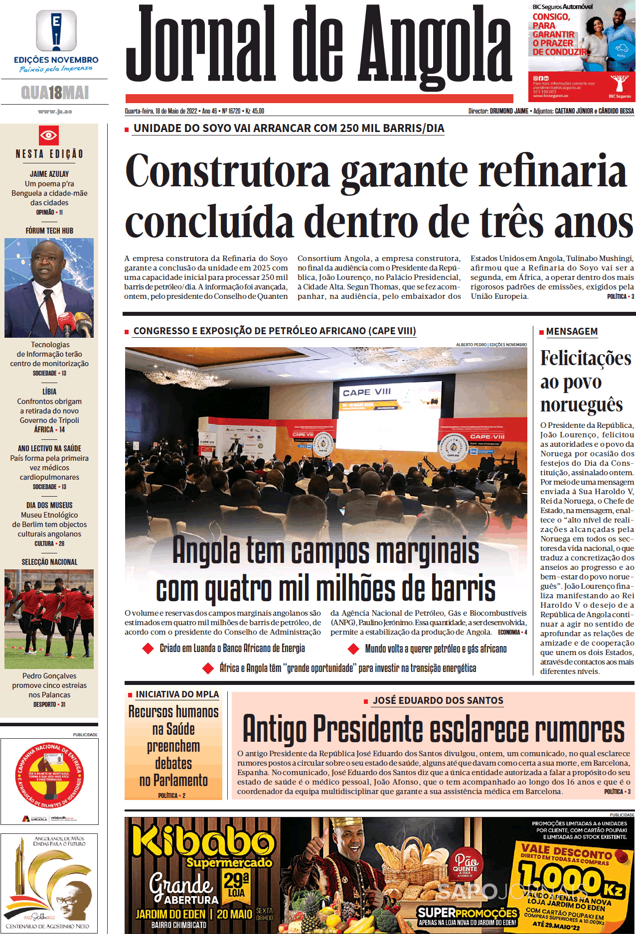 Jornal De Angola 18 Mai 2022 Jornais E Revistas Sapopt Última Hora E Notícias De Hoje 7500