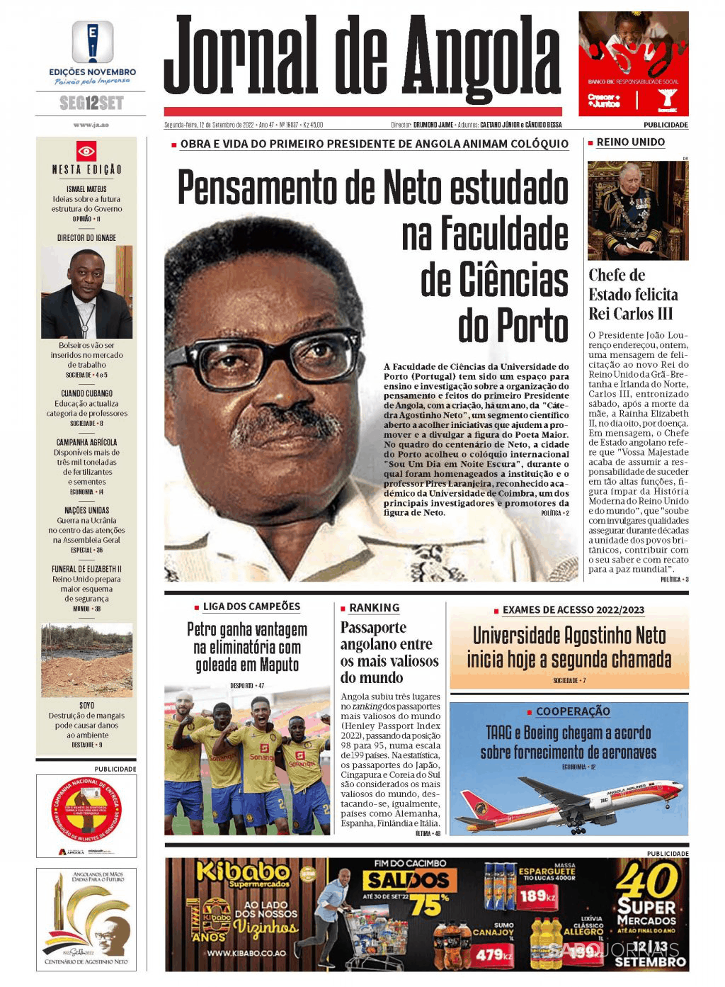 Jornal De Angola 12 Set 2022 Jornais E Revistas Sapo 9004