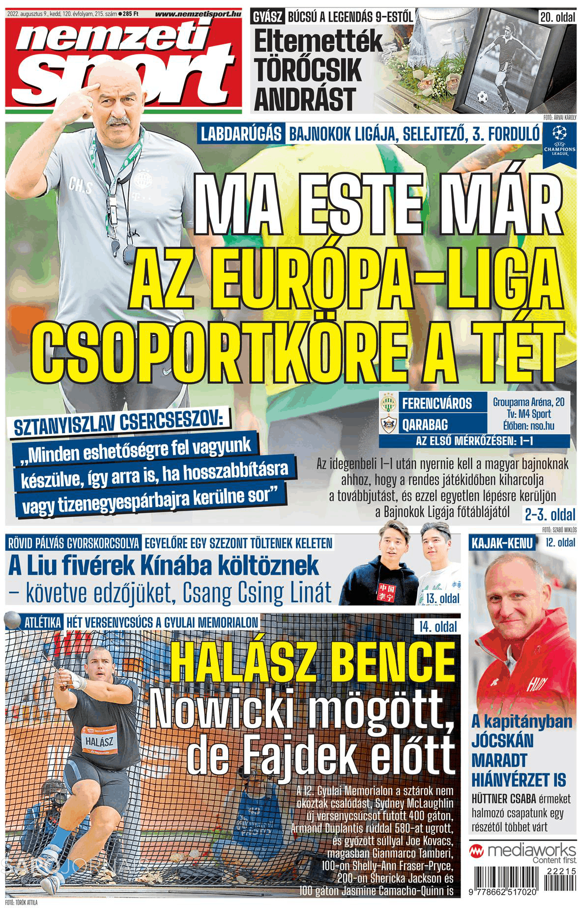 Nemzeti Sport (9 ago 2022) Jornais e Revistas SAPO.pt Última hora