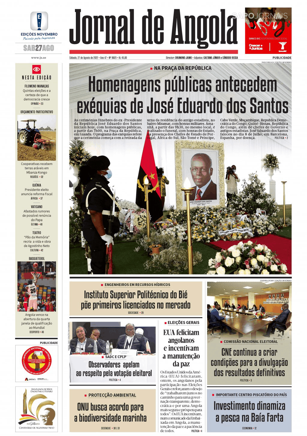 Jornal De Angola 27 Ago 2022 Jornais E Revistas Sapopt Última Hora E Notícias De Hoje 3045