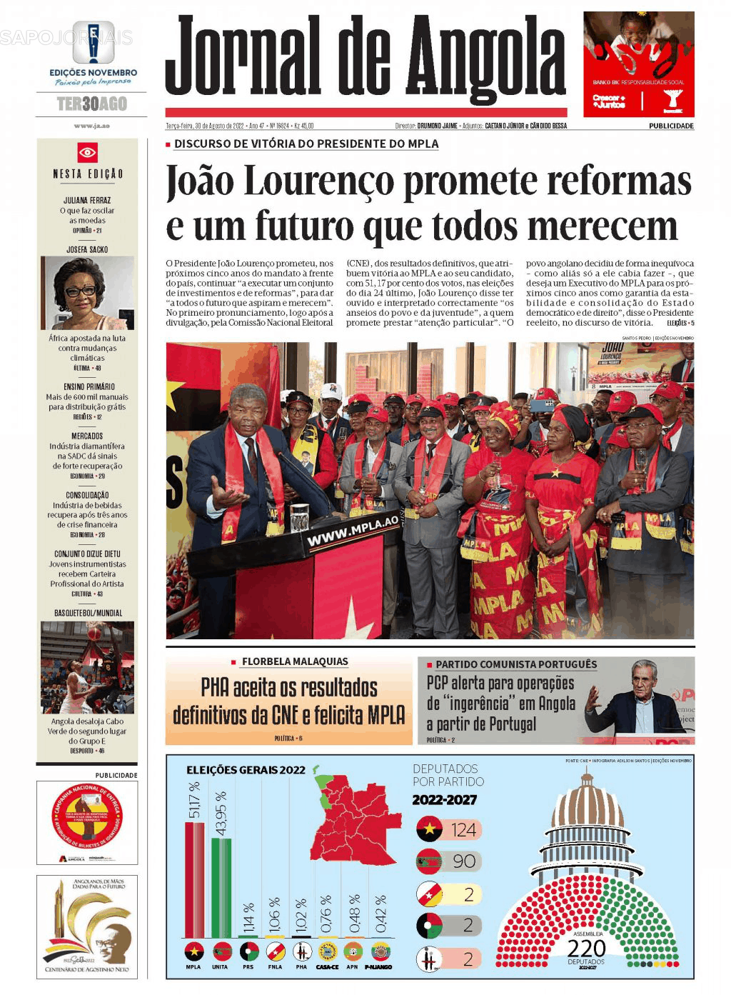 Jornal De Angola 30 Ago 2022 Jornais E Revistas Sapo 9817