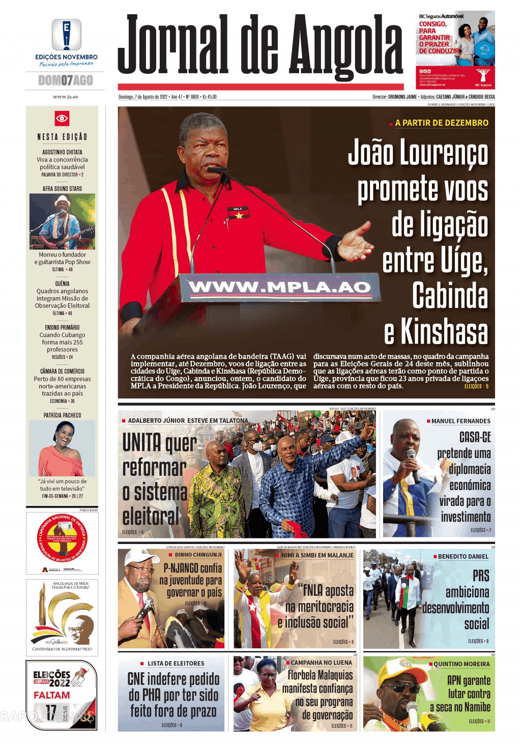 Jornal De Angola 7 Ago 2022 Jornais E Revistas Sapopt Última Hora E Notícias De Hoje 7773