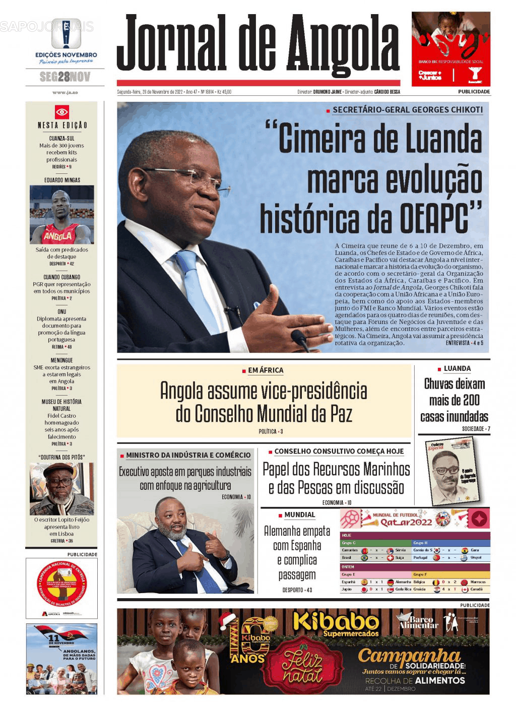 Jornal De Angola 28 Nov 2022 Jornais E Revistas Sapopt Última Hora E Notícias De Hoje 1601