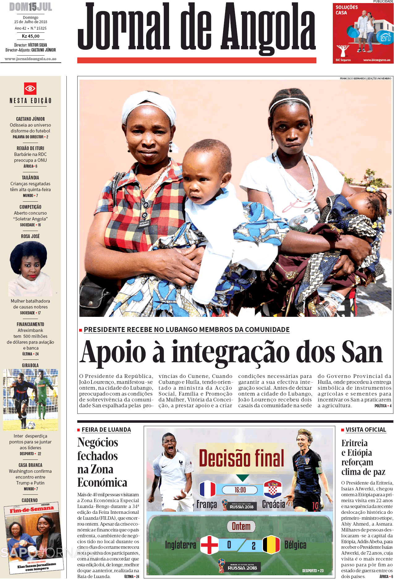 Jornal de Angola (15 jul 2018) - Jornais e Revistas - SAPO.pt - Última