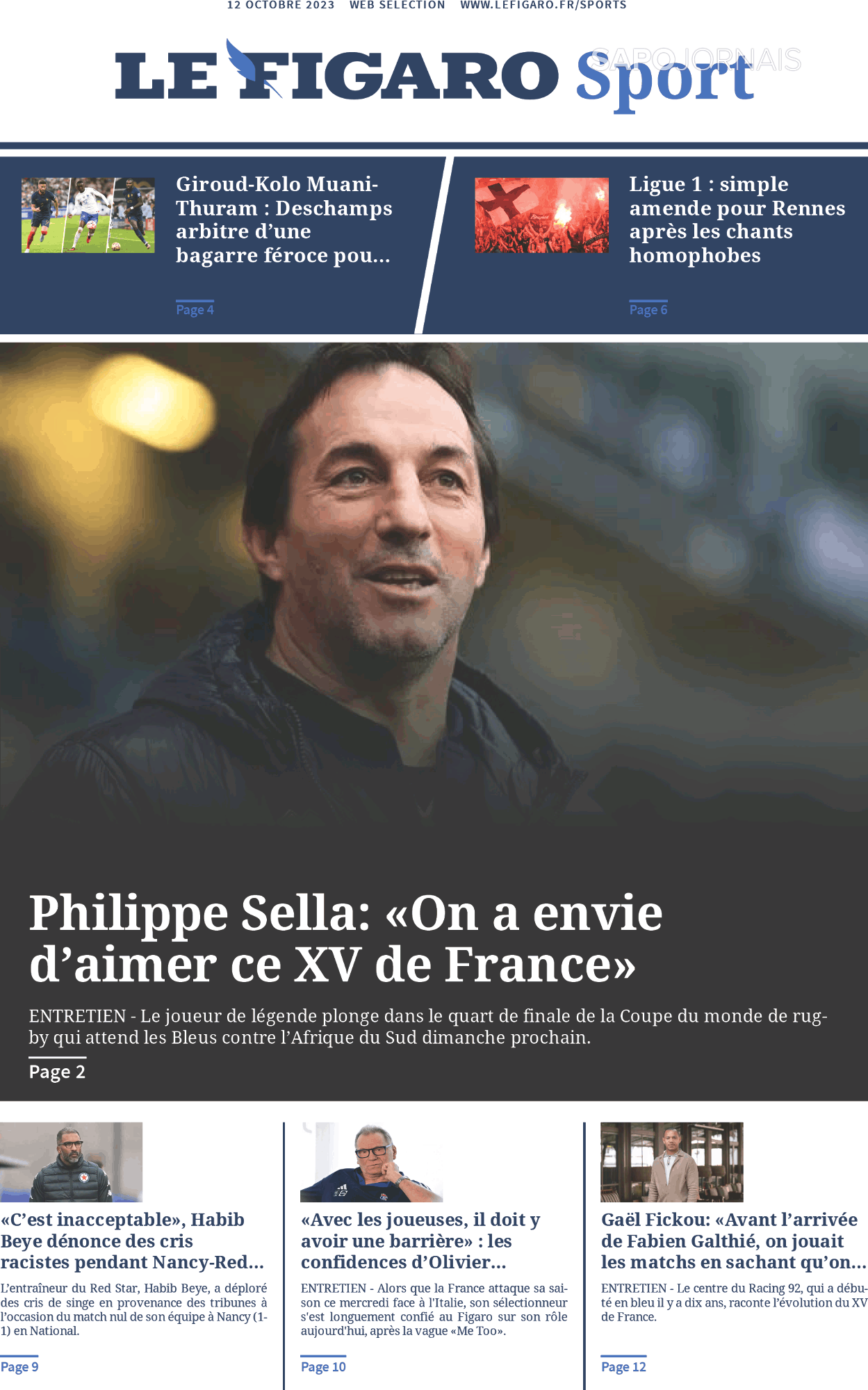 Le Figaro Sport (12 out 2023) Jornais e Revistas SAPO.pt Última