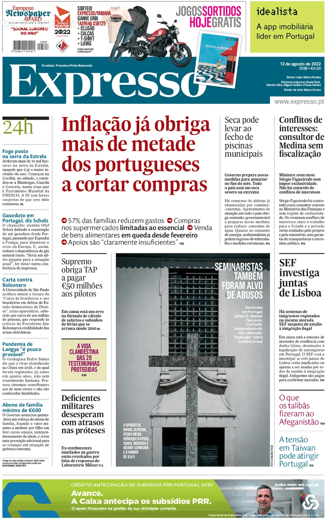 Expresso, Capa jornal Expresso · 12 agosto 2022