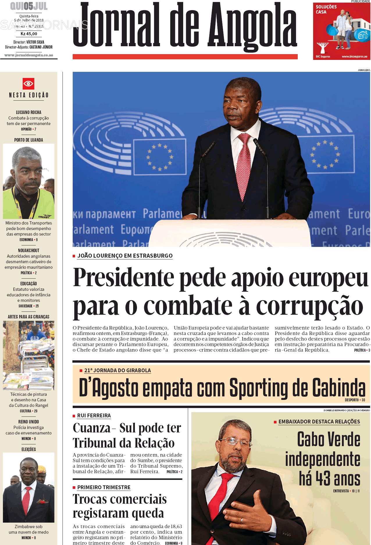 Jornal De Angola 5 Jul 2018 Jornais E Revistas Sapo 