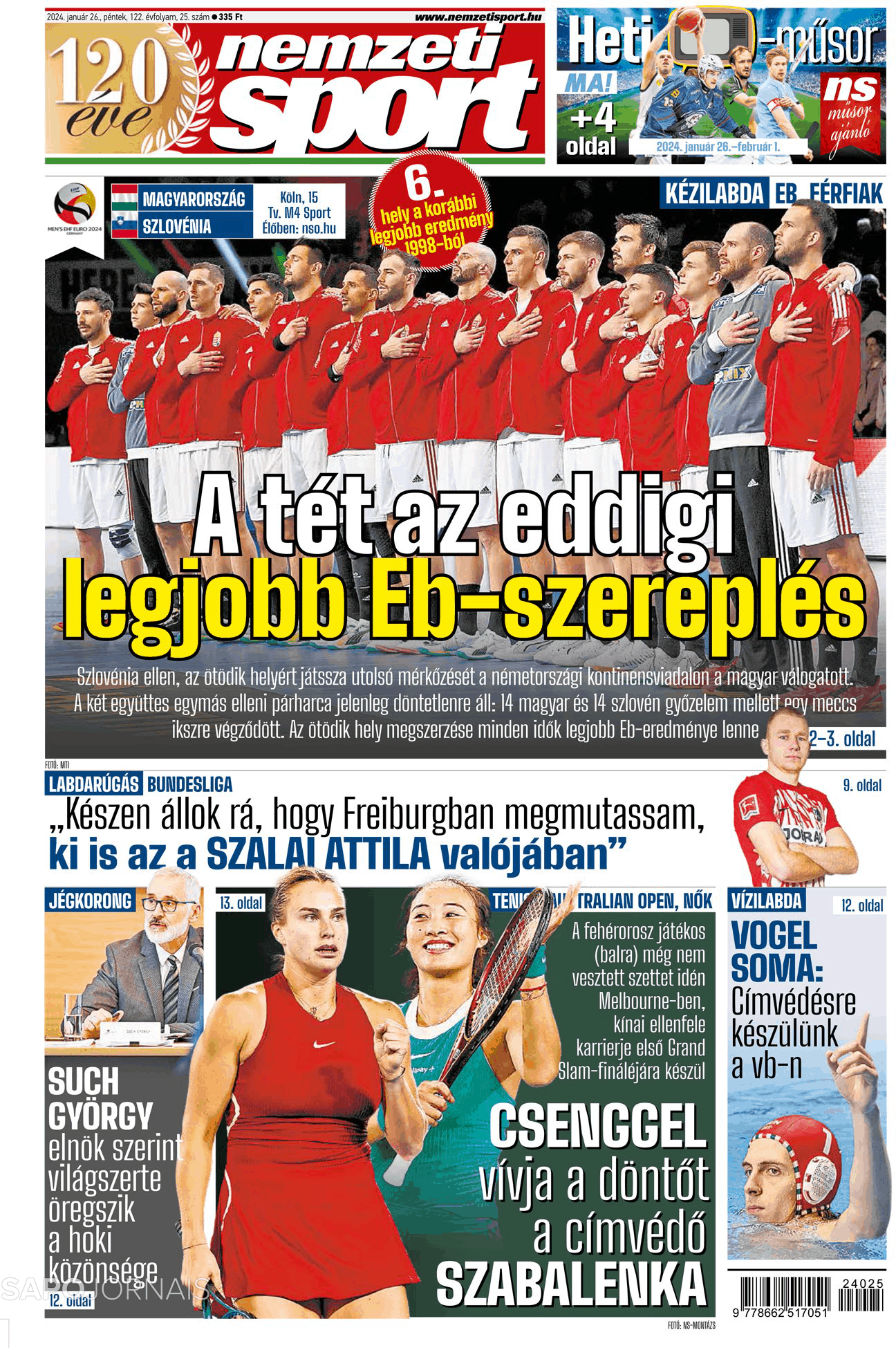 Nemzeti Sport (26 jan 2024) Jornais e Revistas SAPO.pt Última hora e notícias de hoje