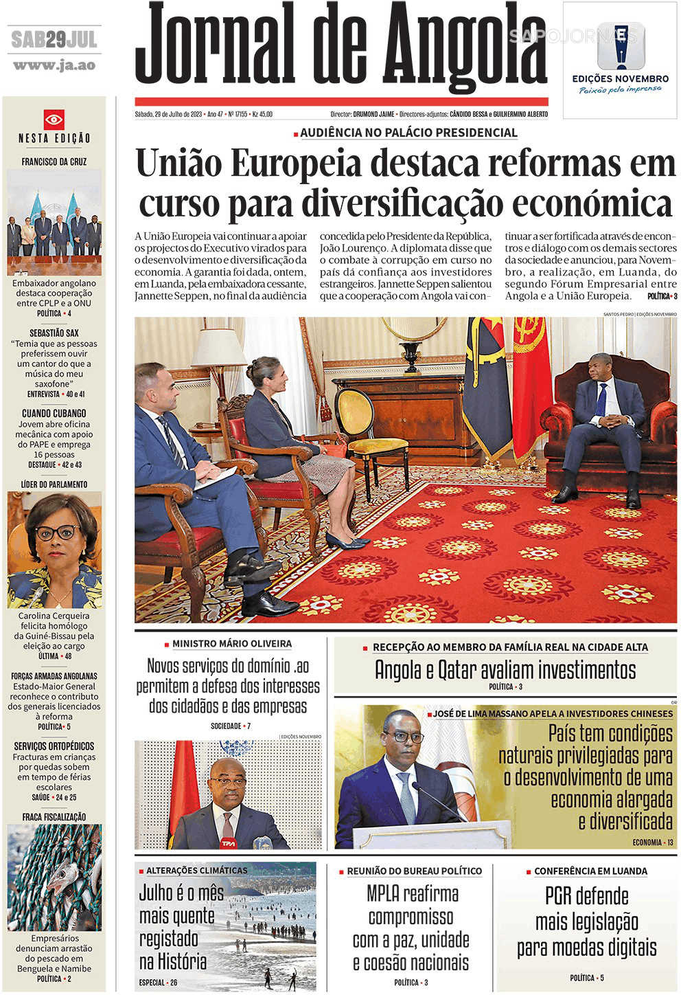 Jornal De Angola 29 Jul 2023 Jornais E Revistas Sapopt Última Hora E Notícias De Hoje 4879