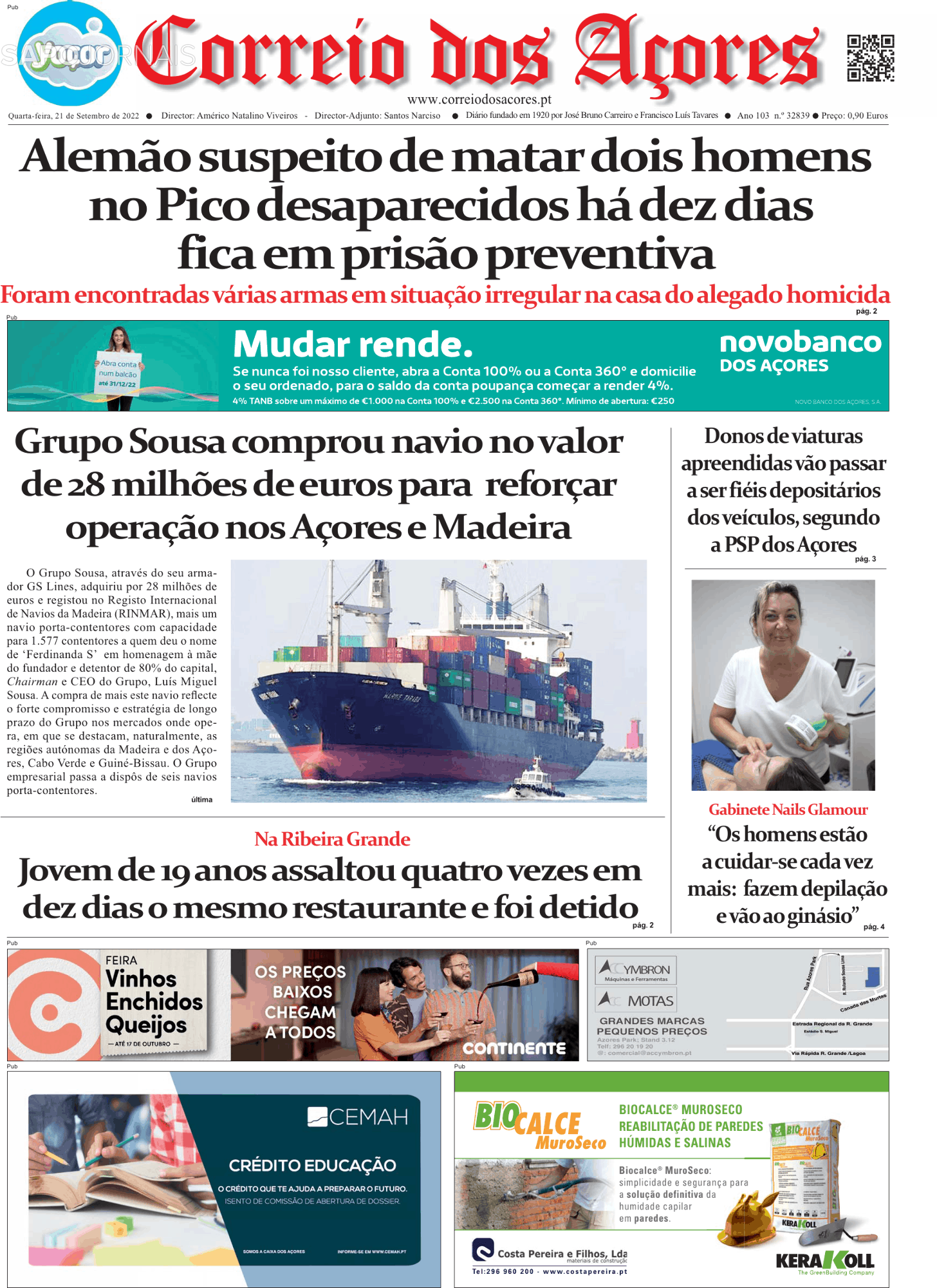 Correio Dos Açores 21 Set 2022 Jornais E Revistas Sapo 24 4653