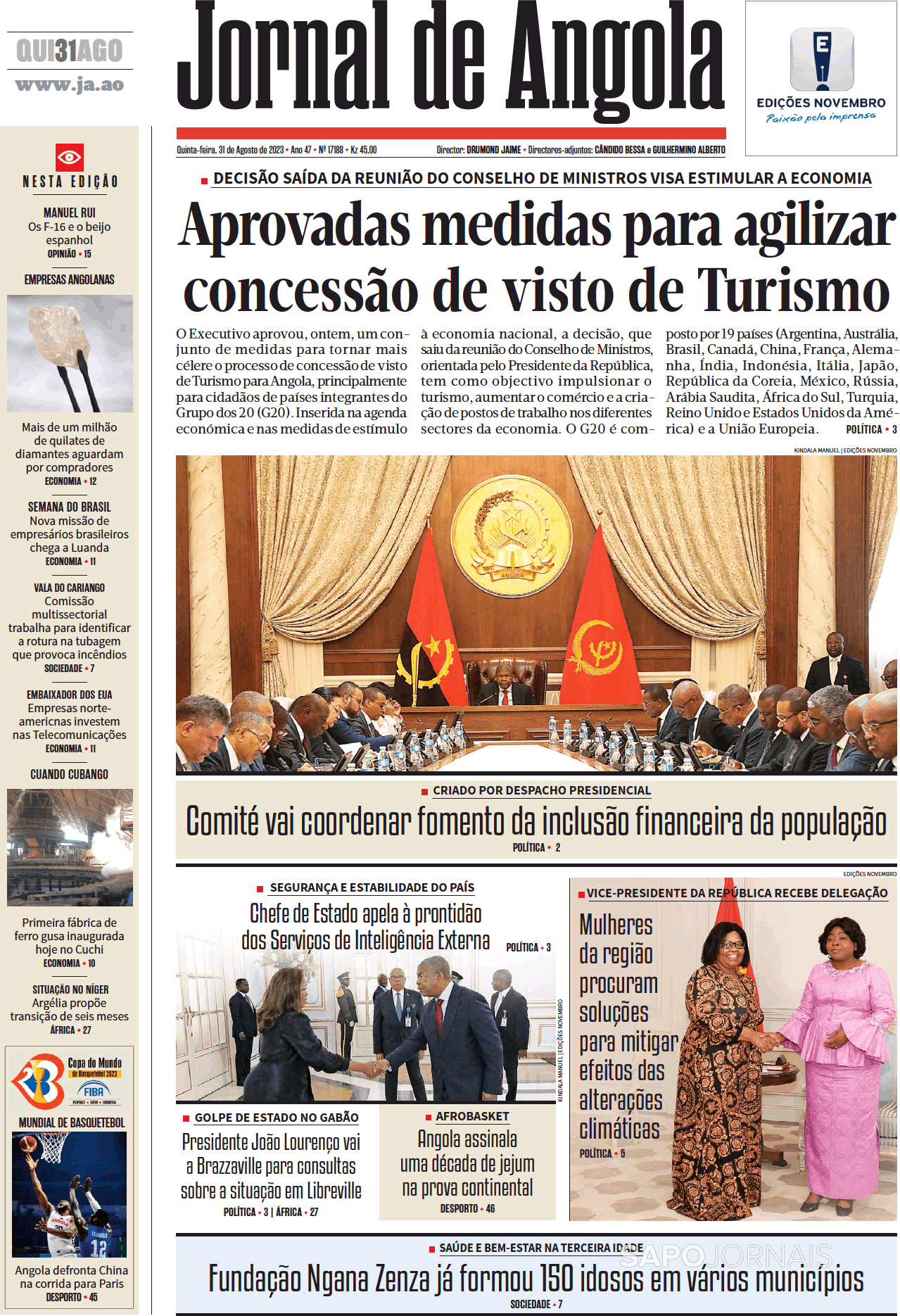 Jornal De Angola 31 Ago 2023 Jornais E Revistas Sapopt Última Hora E Notícias De Hoje 1018