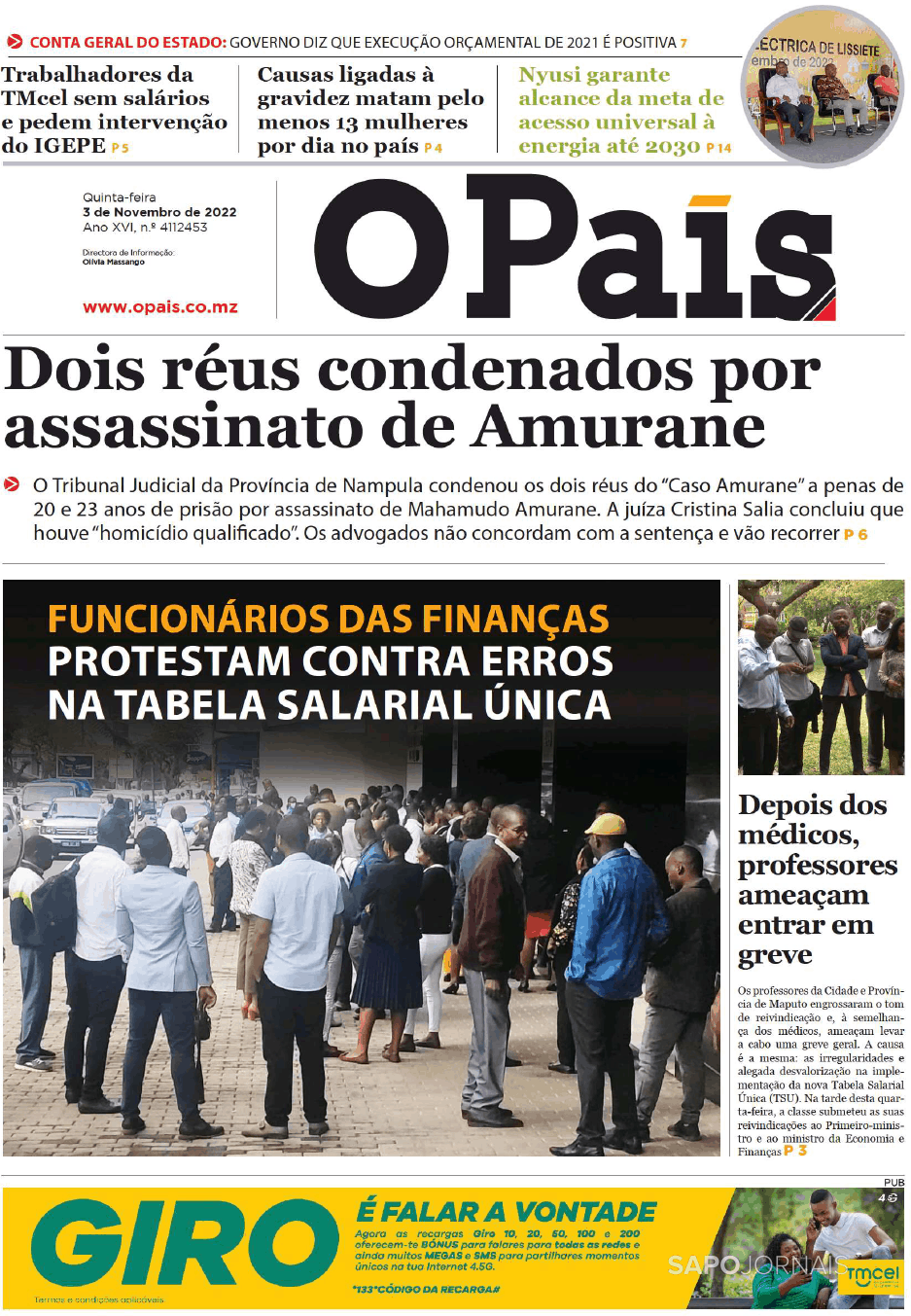 O País 3 Nov 2022 Jornais E Revistas Sapopt Última Hora E Notícias De Hoje Atualizadas