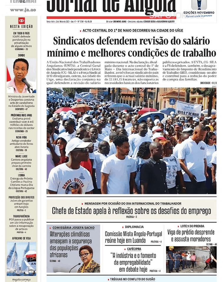 Jornal De Angola 2 Mai 2023 Jornais E Revistas Sapopt Última Hora E Notícias De Hoje 7831