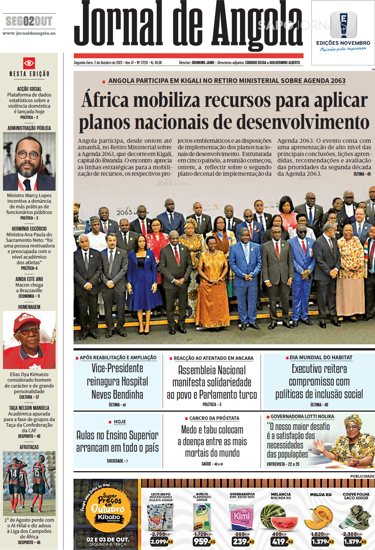 Jornal De Angola 2 Out 2023 Jornais E Revistas Sapopt Última Hora E Notícias De Hoje 8001