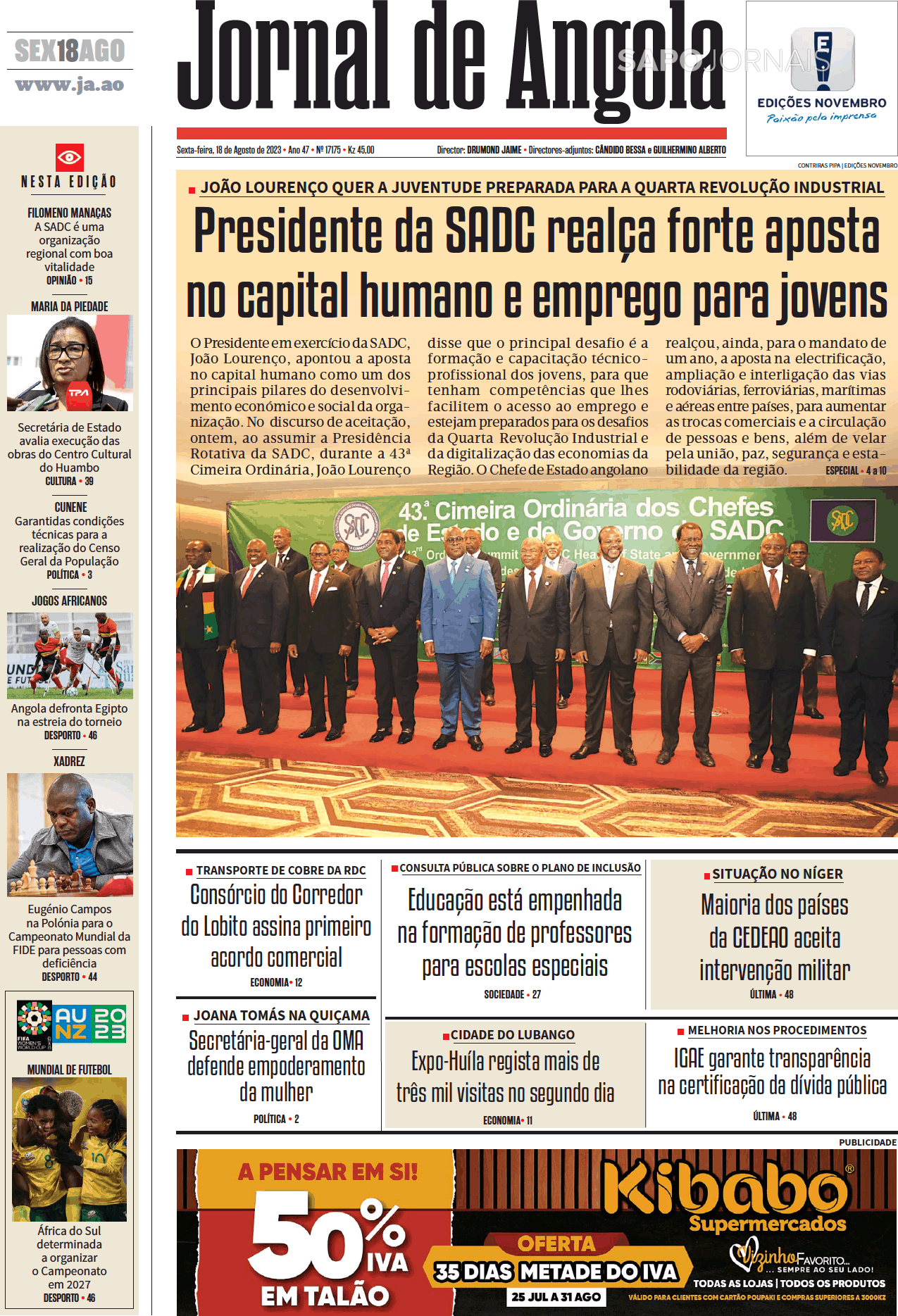 Jornal De Angola 18 Ago 2023 Jornais E Revistas Sapopt Última Hora E Notícias De Hoje 2910