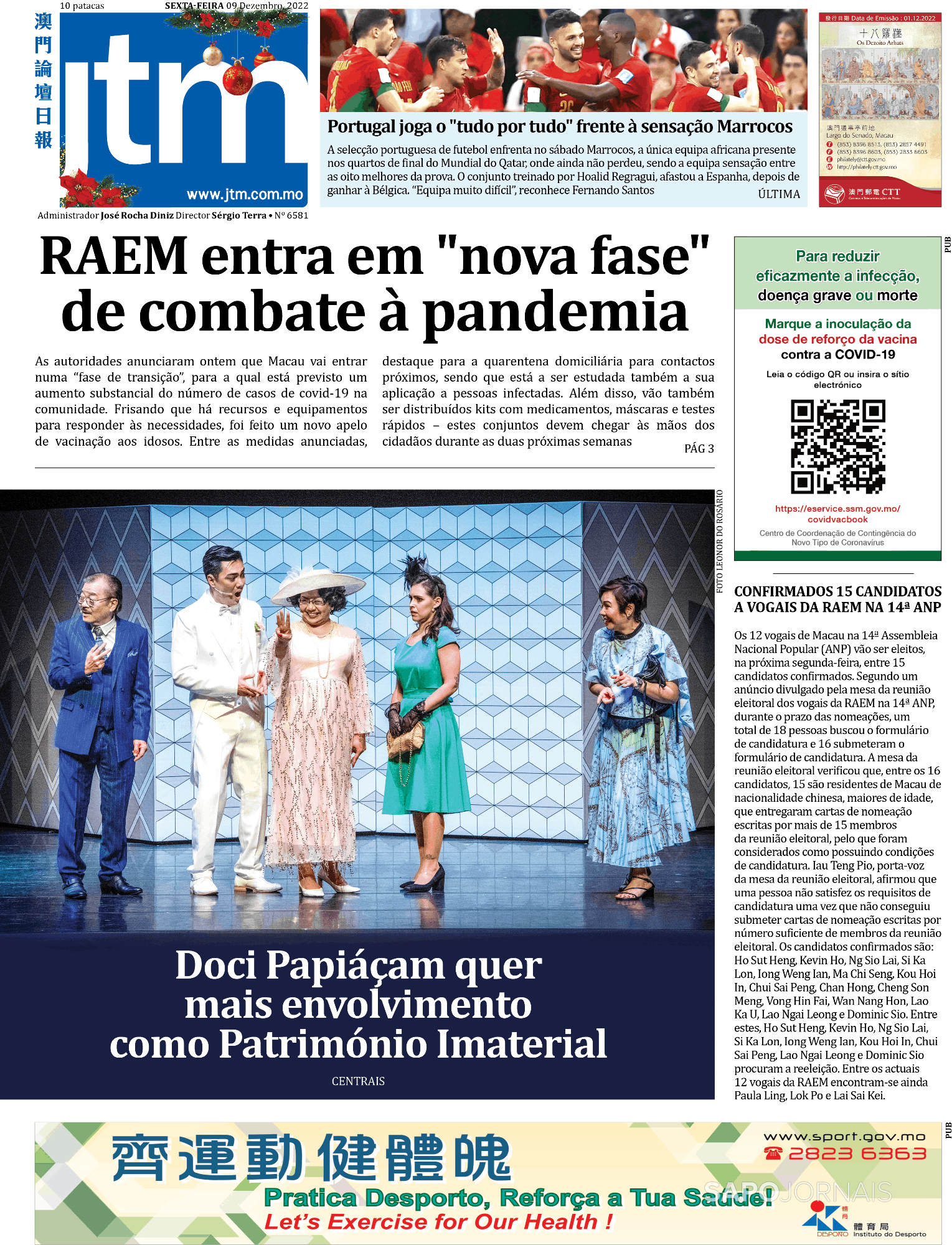 Jornal Tribuna De Macau 9 Dez 2022 Jornais E Revistas Sapopt Última Hora E Notícias De 9544