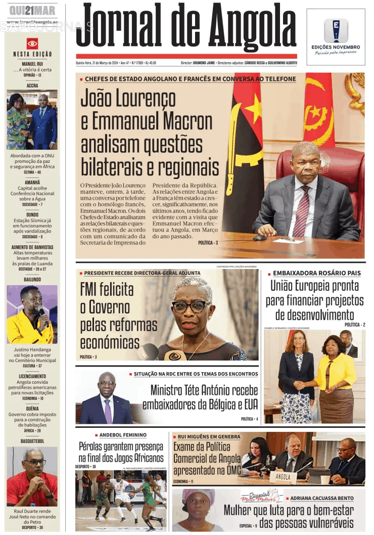 Jornal De Angola 21 Mar 2024 Jornais E Revistas Sapopt Última Hora E Notícias De Hoje 7215