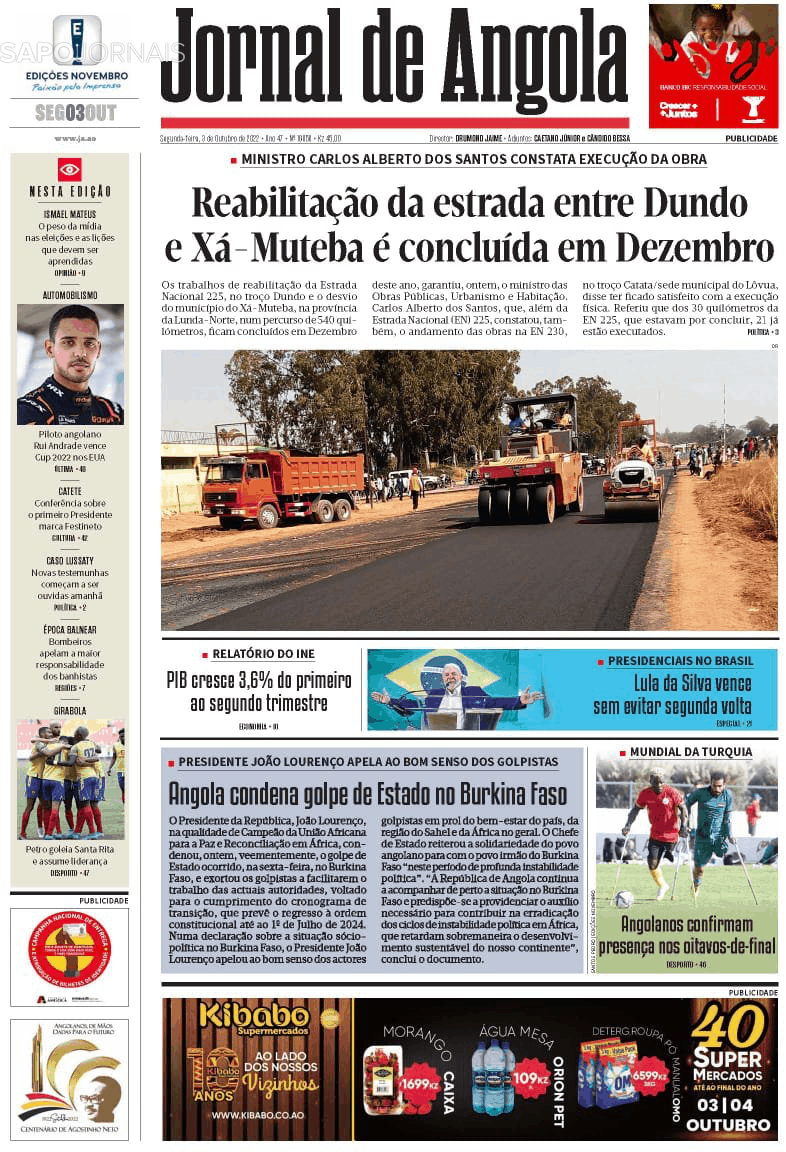 Jornal De Angola 3 Out 2022 Jornais E Revistas Sapo 7771