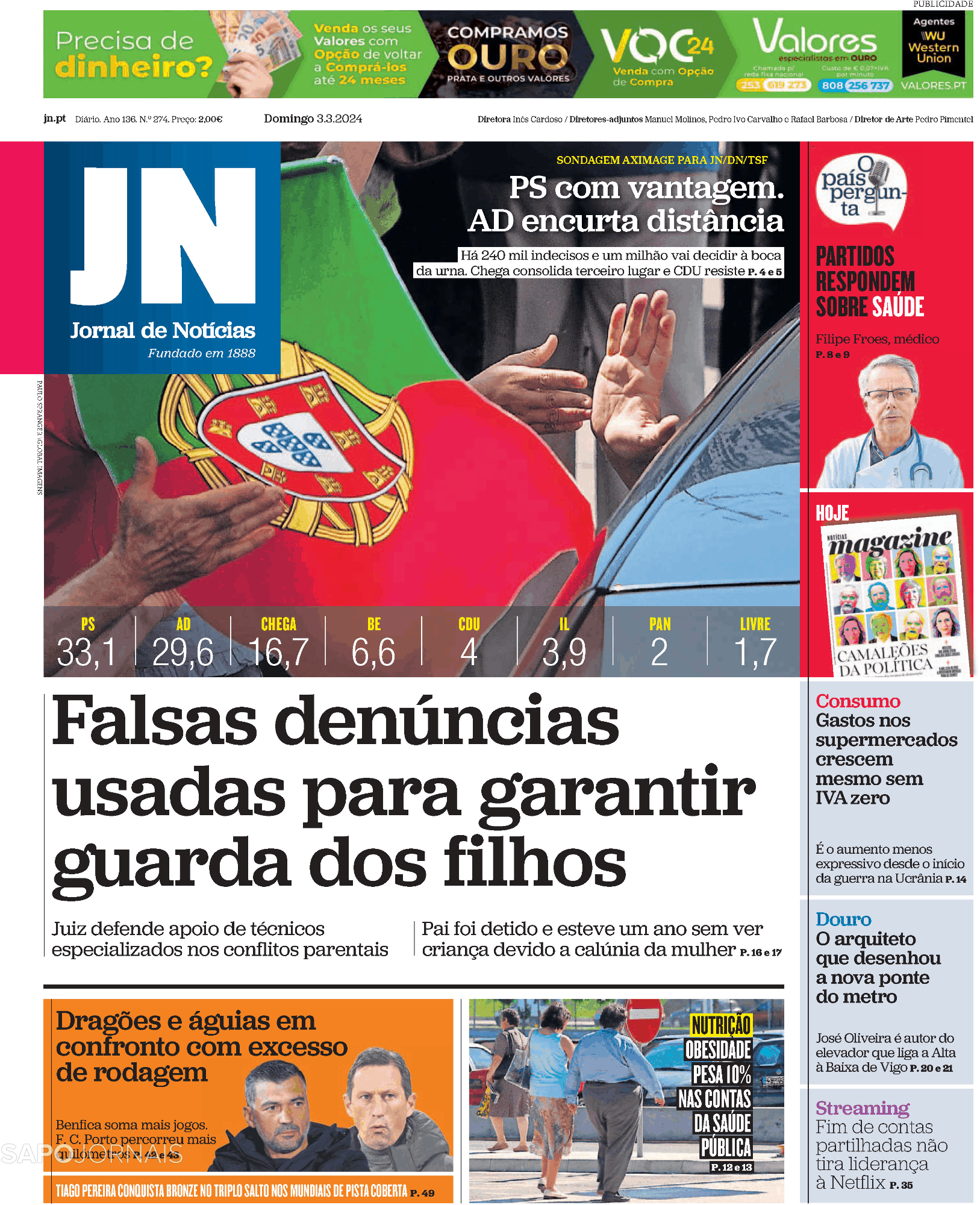 Jornal de Notícias (3 mar 2024) Jornais e Revistas SAPO.pt Última